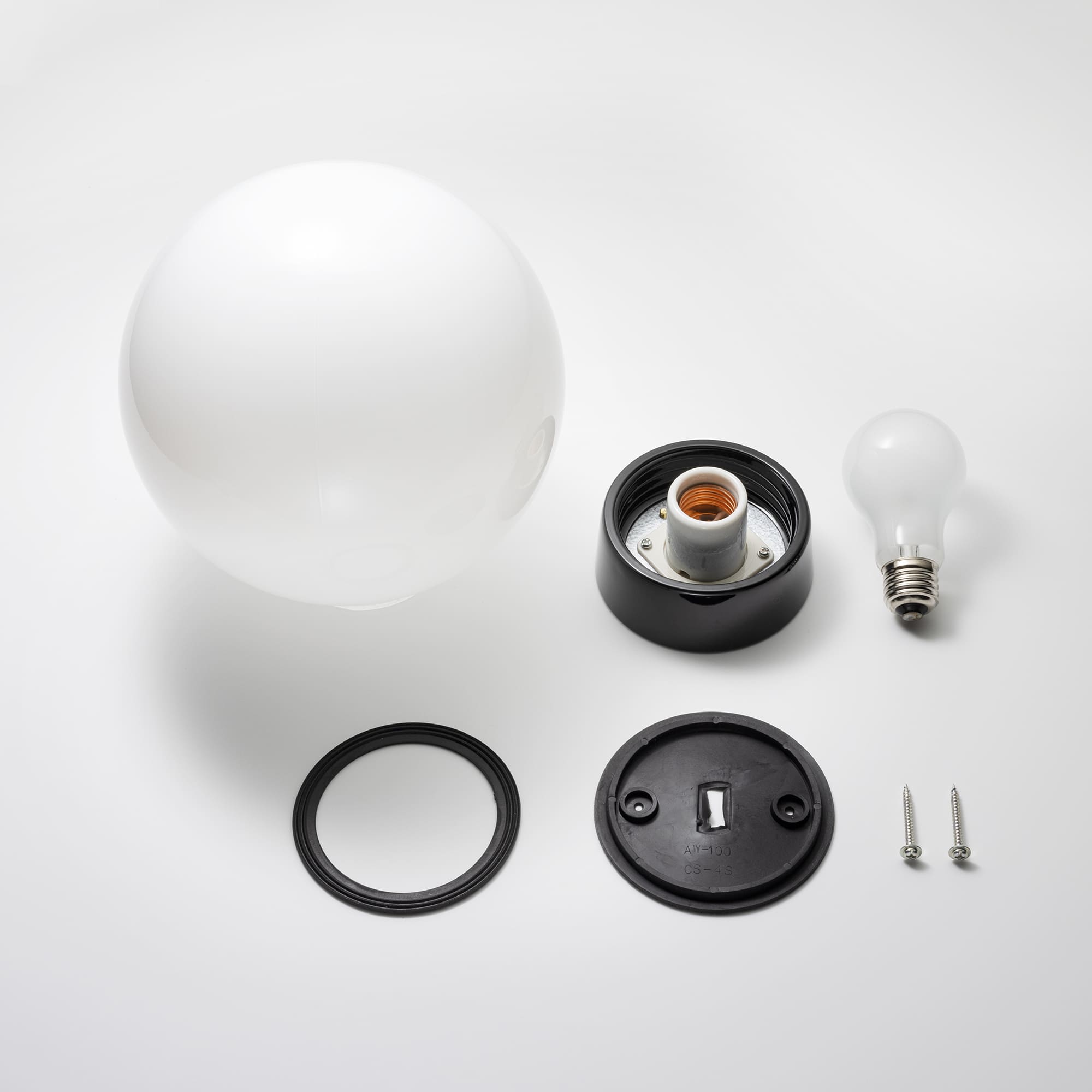 ミルクガラス照明 ブラック ボール（大） LT-BR005-09-G141 電球、ゴムパッキン、取付ネジが付属します