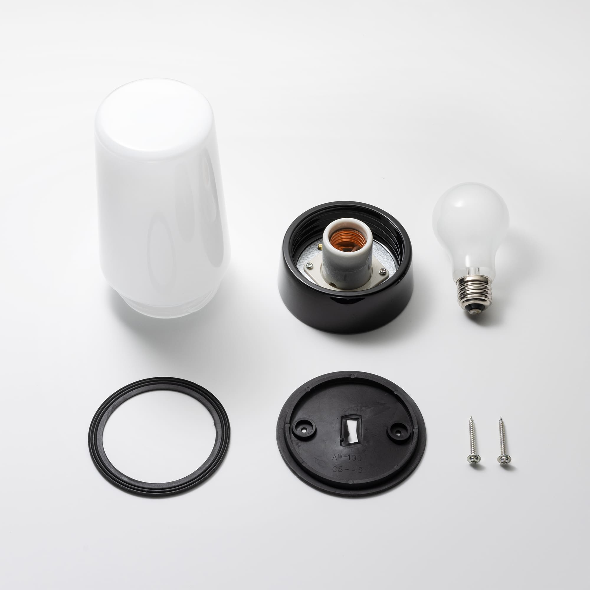 ミルクガラス照明 ブラック 円筒（角） LT-BR005-10-G141 電球、ゴムパッキン、取付ネジが付属します