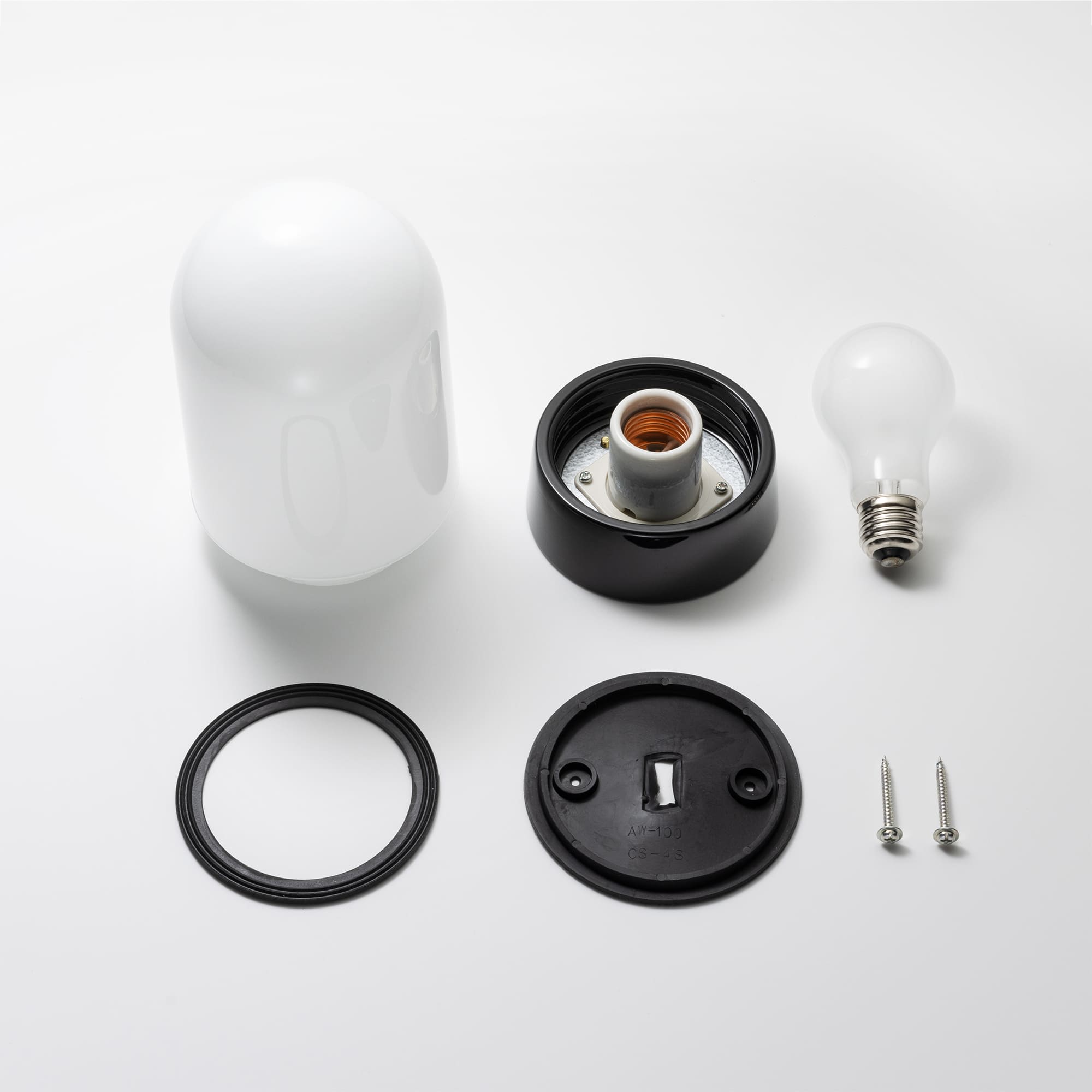 ミルクガラス照明 ブラック 円筒（丸） LT-BR005-11-G141 電球、ゴムパッキン、取付ネジが付属します