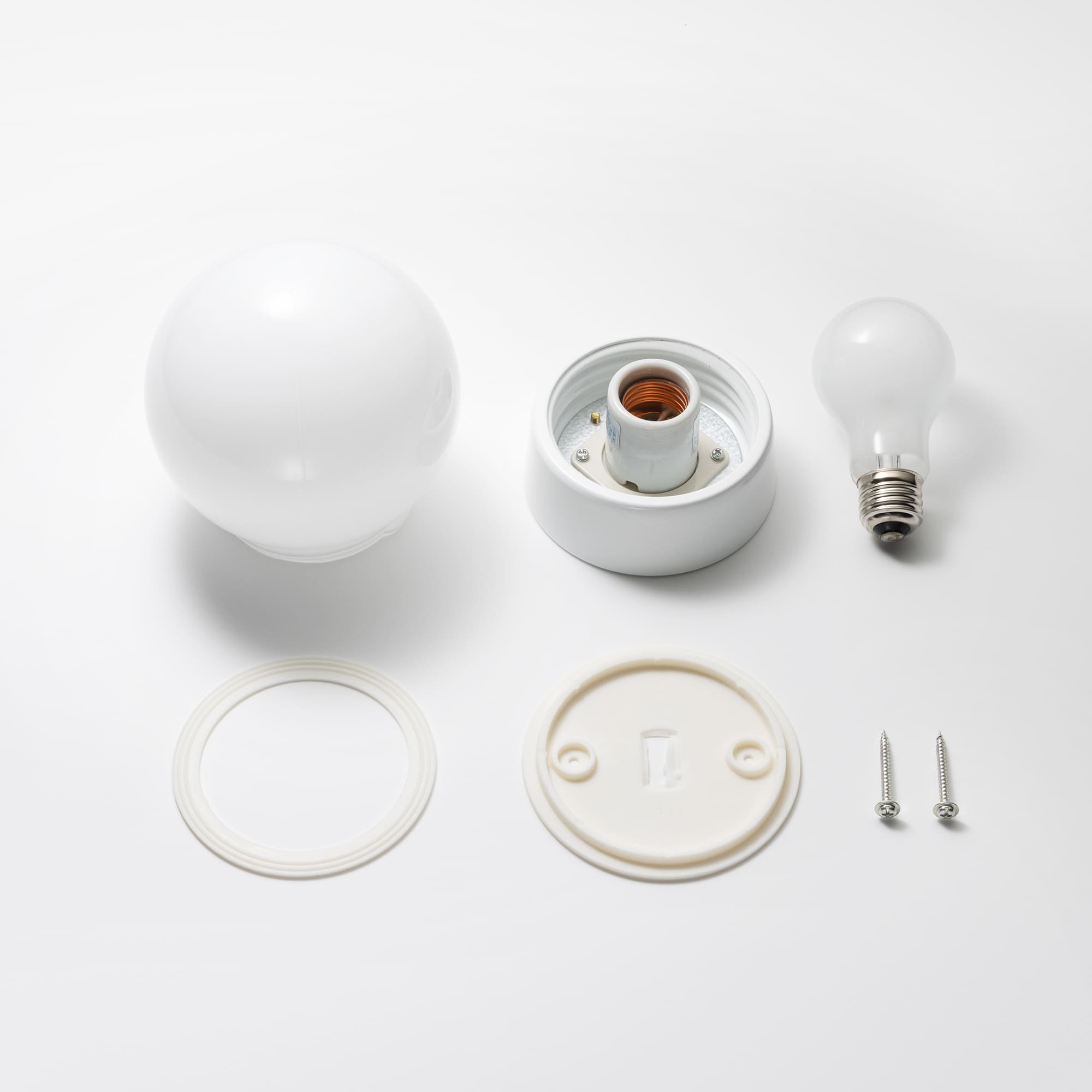 ミルクガラス照明 ホワイト ボール（小） LT-BR005-01-G141 電球、ゴムパッキン、取付ネジが付属します