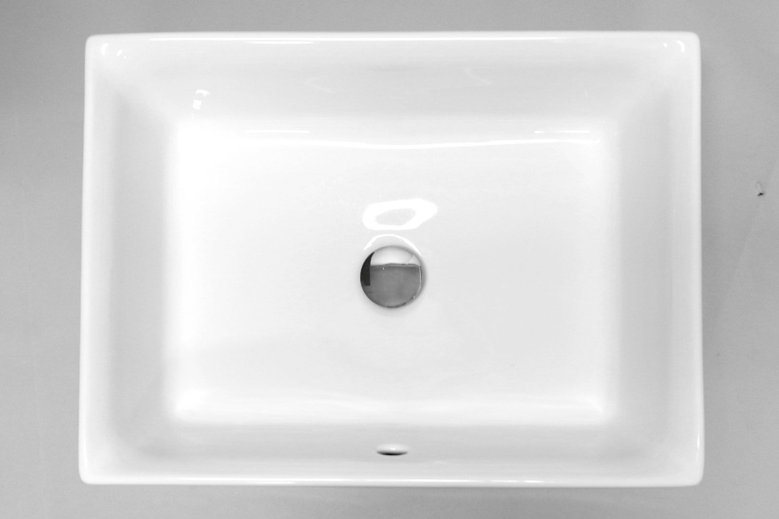 木の洗面カウンター スクエア洗面器 ローライズ 壁水栓用 KB-PR013-05-G165 オーバーフローの穴は洗面の内側、手前裏側にあります