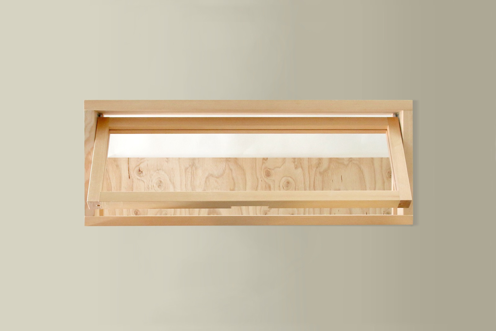 木製室内窓 横長1連 押し出しタイプ DW-DR008-03-G164 窓は約40度の角度まで開けることができます