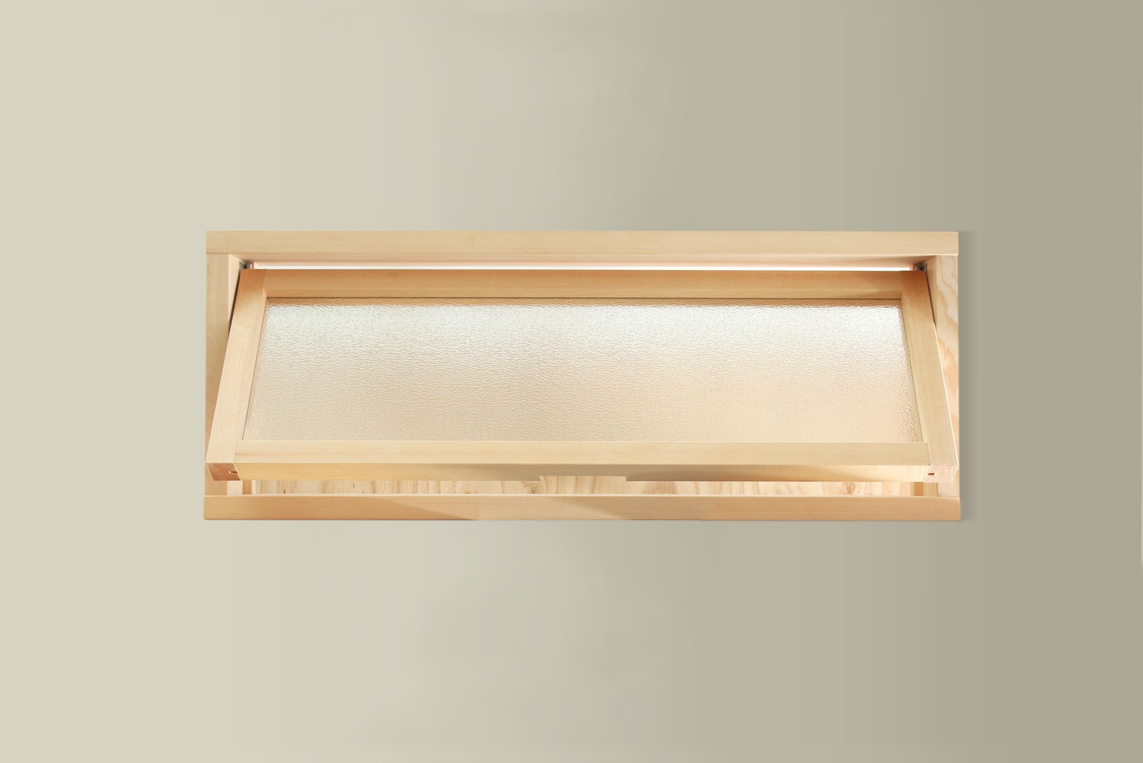 木製室内窓 横長1連 押し出しタイプ DW-DR008-03-G164 型板ガラス（梨地模様）は中の様子が分からない程度の透け具合
