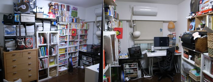 最後におまけのBEFORE写真。白い部屋にいろんな本棚が積み上げられていました。