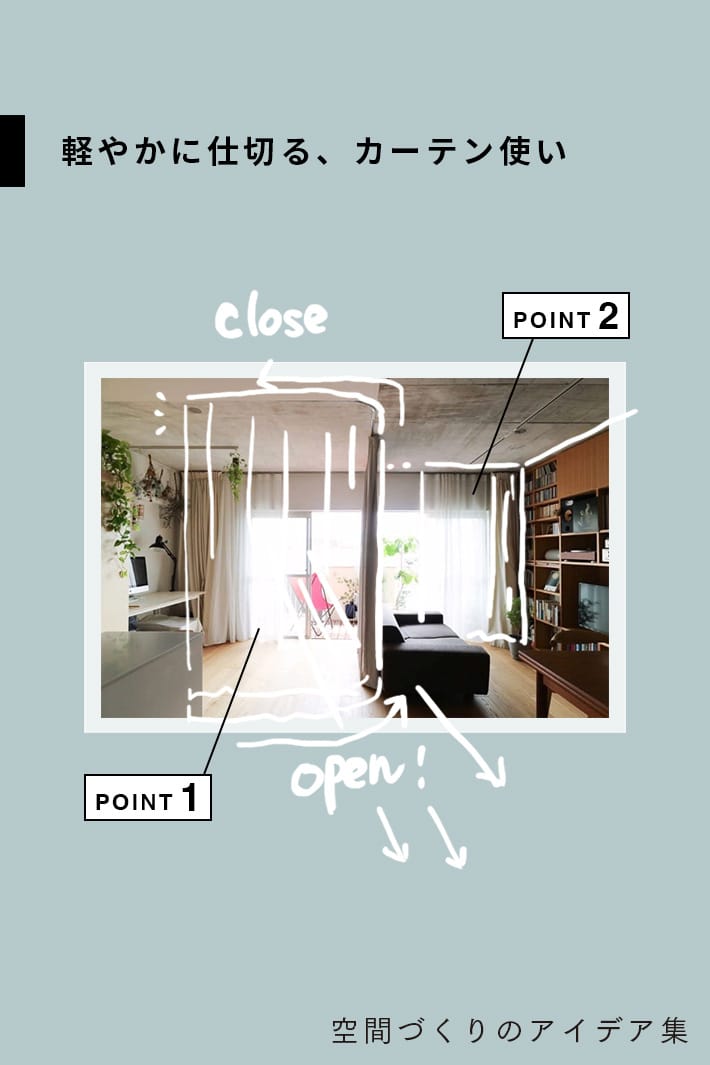 軽やかに空間を仕切る、カーテン使いのアイデア
