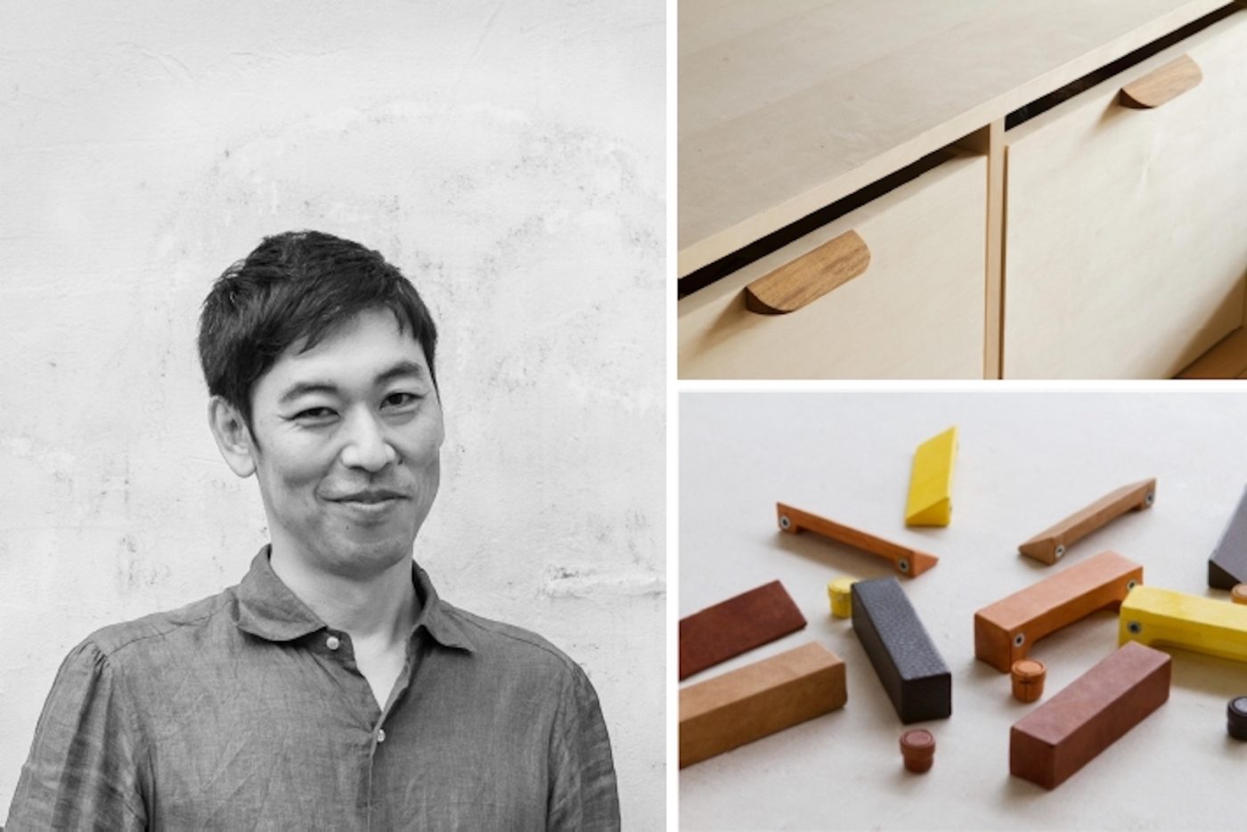 toolboxで以前販売していた「木製把手・革のつまみ」も田中さんがデザインされたもの。空間ディレクション〜家具デザインまで、提案範囲はじつに幅広い。(撮影：Munemasa Takahashi）