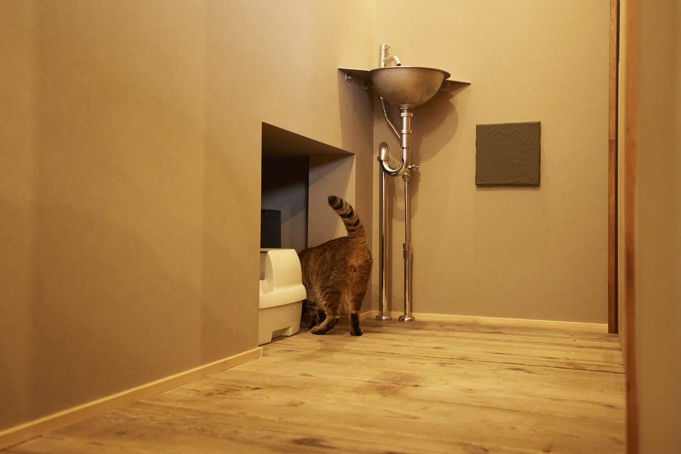 壁の向こうがパントリー。猫のトイレのスペース分だけ、壁をへこませています。 （撮影：Masanori Kaneshita ）