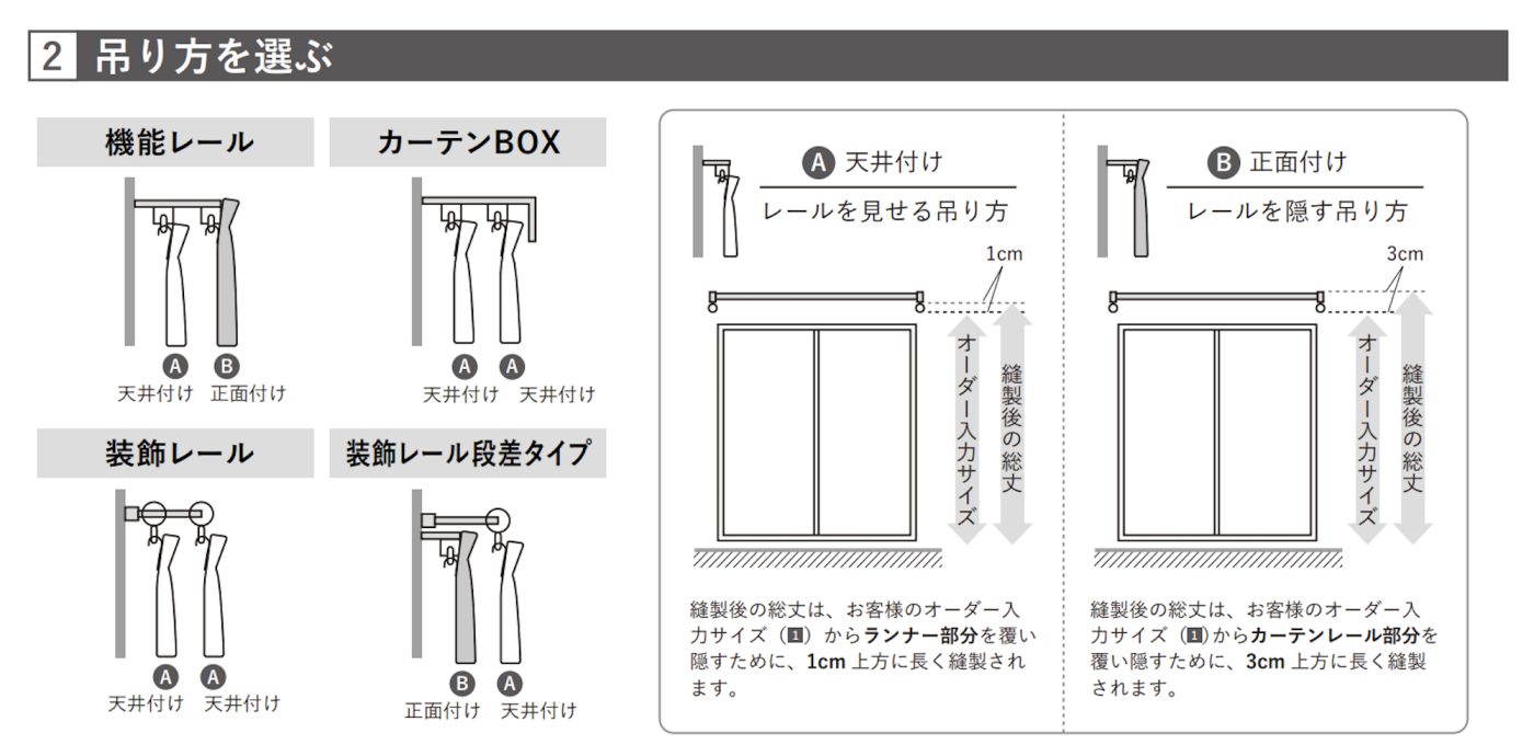 通常カーテンレールを隠すために「正面付け」という仕立てを選択しますが、ワイヤーが細いので「天井付け」でも十分隠れるのでは？というヨミです。