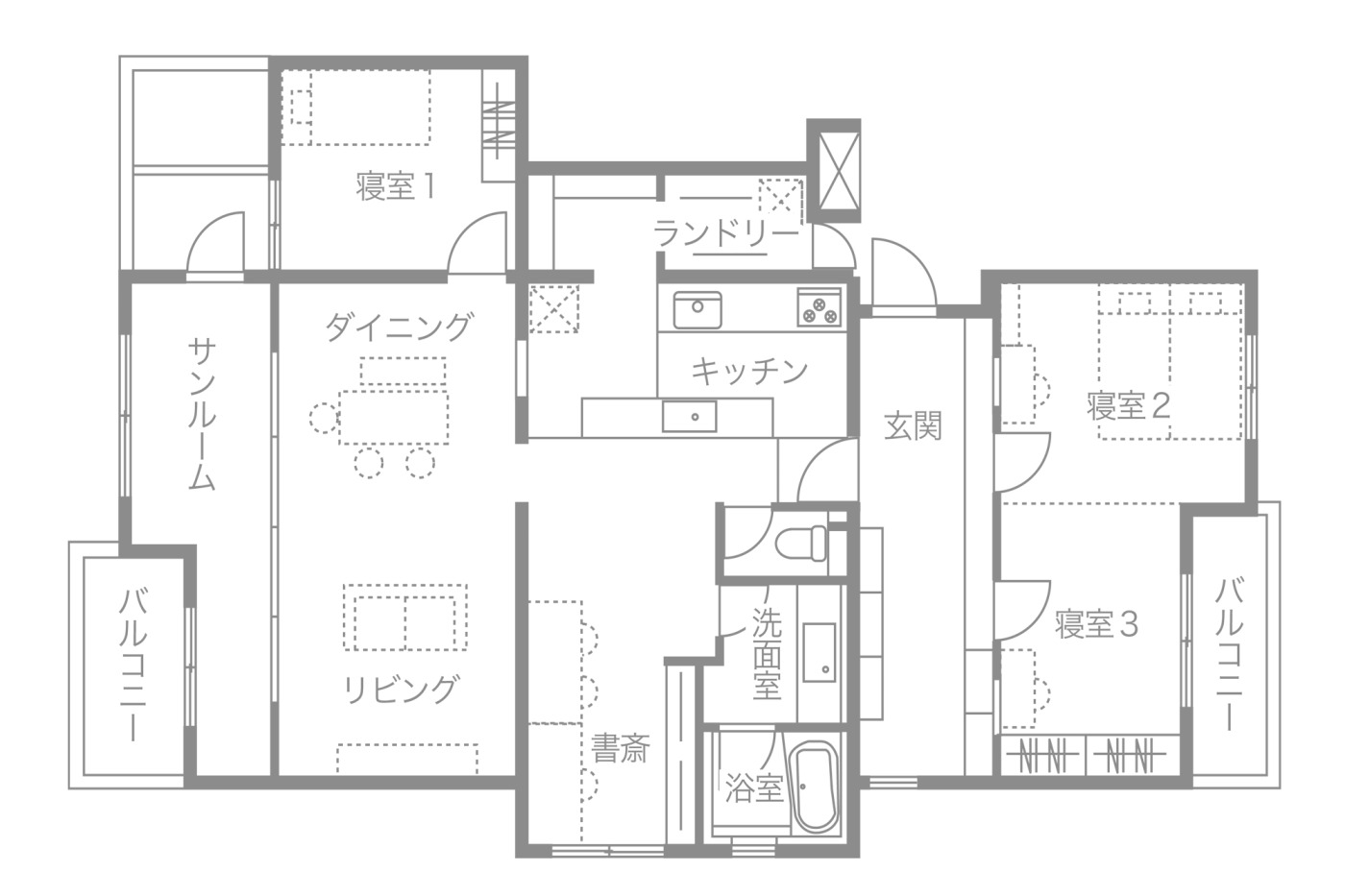 “植物の特等席”と、土間で隔てられた“離れ”。120㎡ならではの空間切り分け術6
