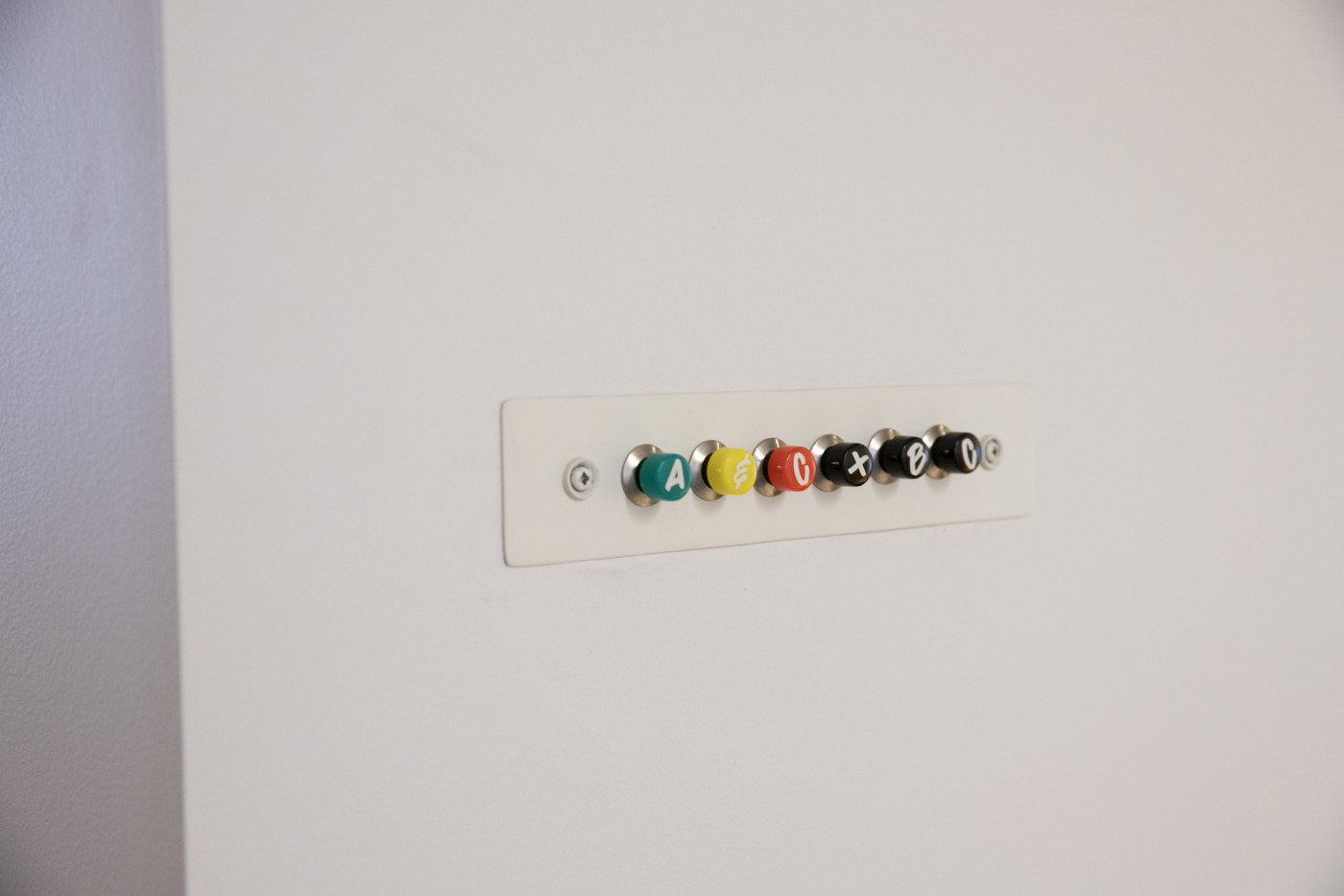 「お任せで依頼したら、うちと先方の頭文字を組み合わせたデザインで届いたんです（笑）」という可愛いプッシュスイッチ。