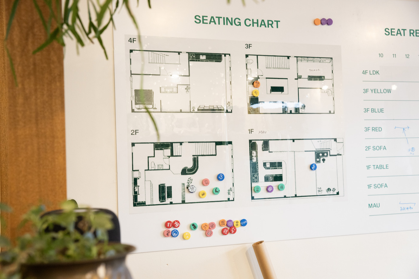 「どこにいる？」が一目でわかるマグネットボード。今どきあえてのアナログが逆にいい感じ。