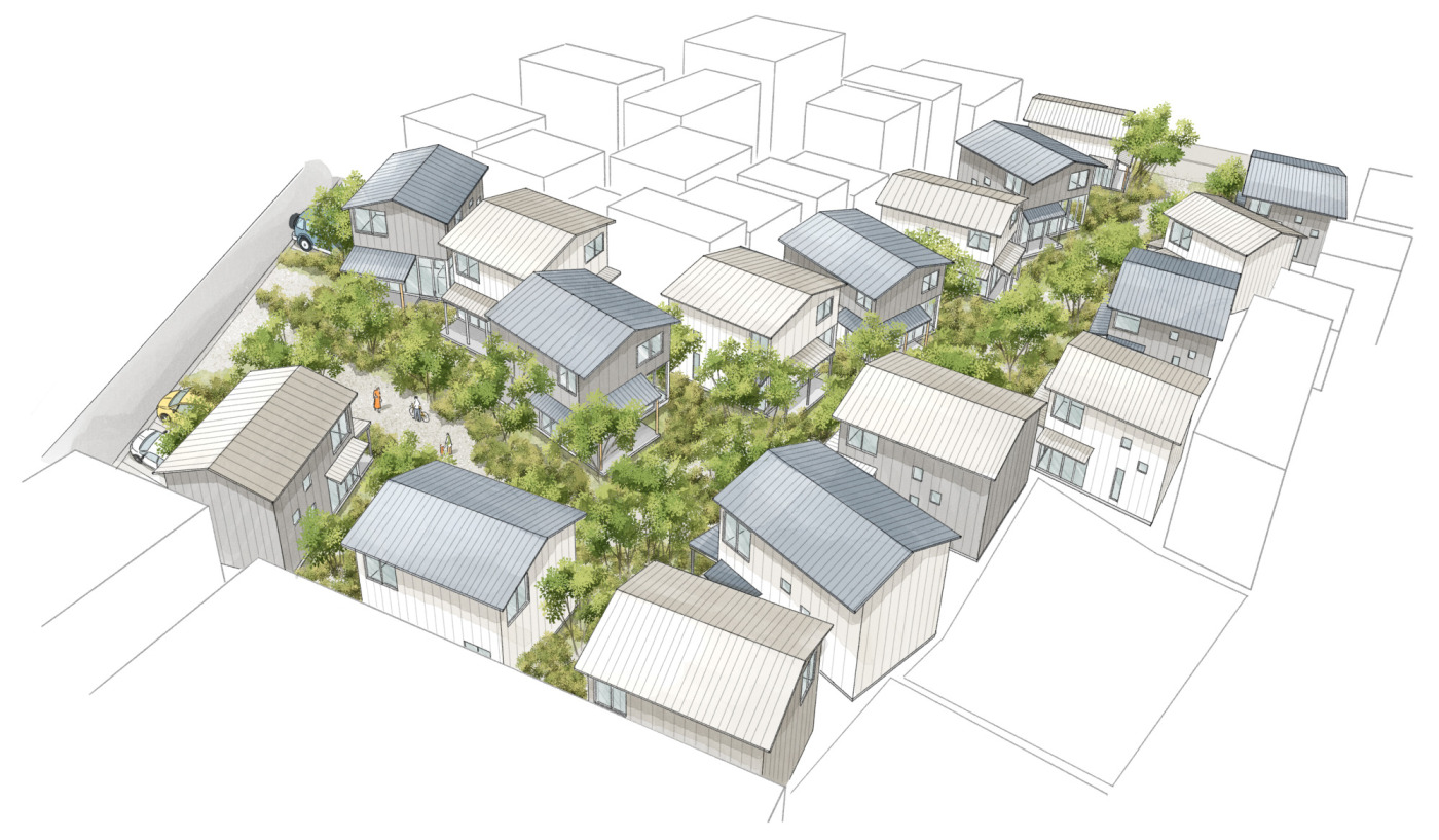 緑地をみんなで囲むような新しい住宅地をつくります。