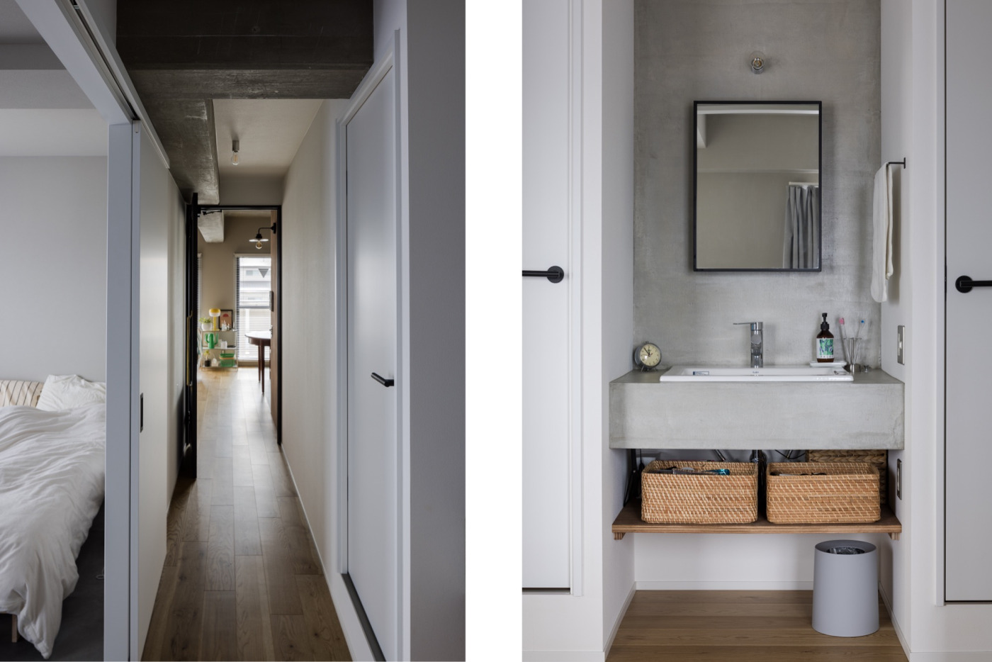 ミラーやドアハンドルのブラックが、空間を引き締める良いアクセントに。