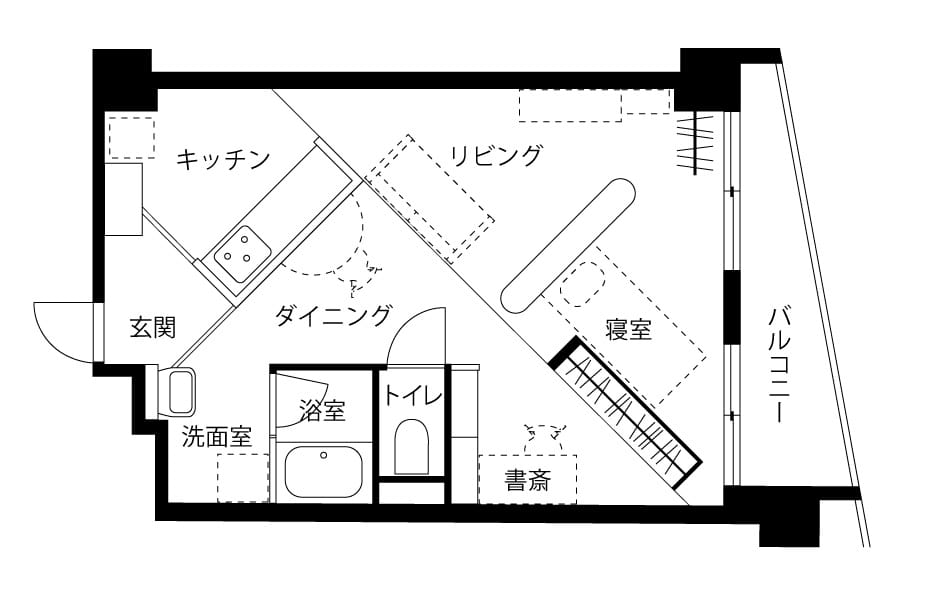 “斜め”がいろんな景色を生み出す。44㎡のキャンバスに描く、私だけの暮らし1