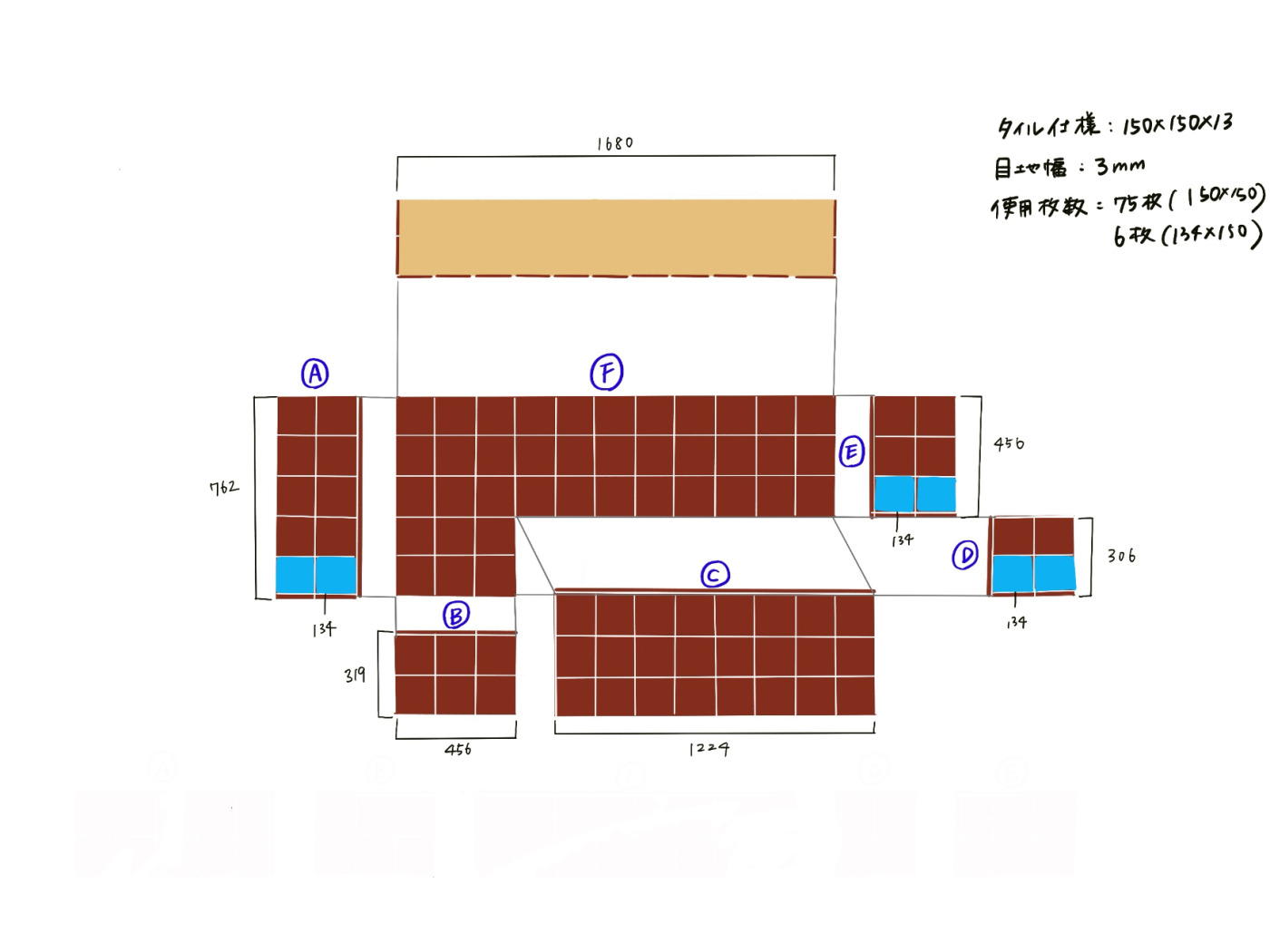 青く塗っている部分が、カットが必要なタイルです。