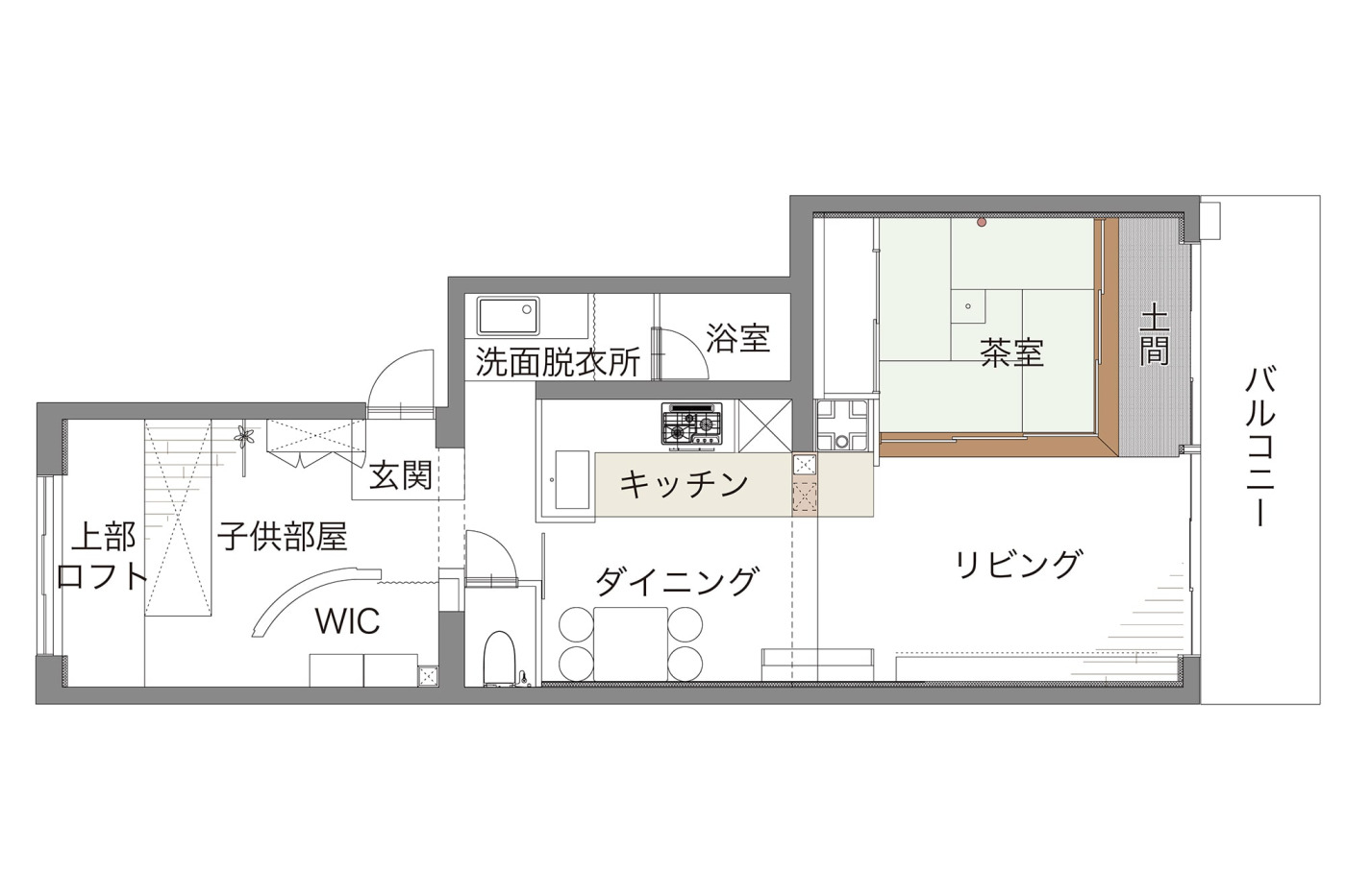 購入した70㎡の住戸は、平面で見ると階段のような形状をしていました。