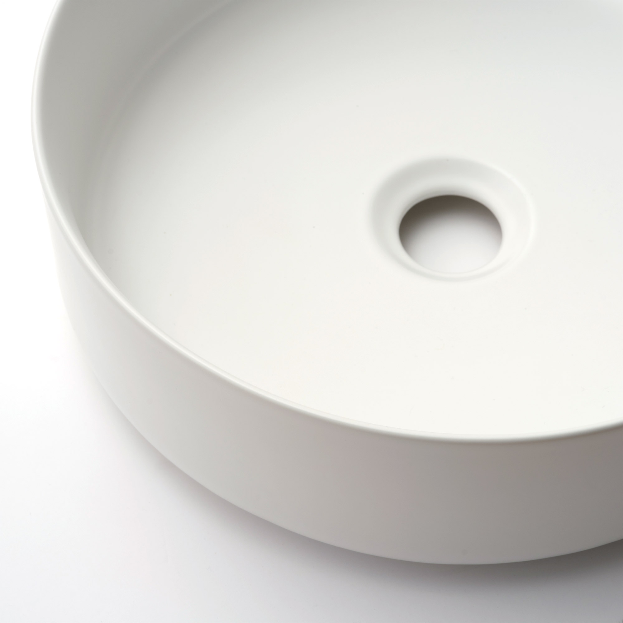 陶器の手洗い器 丸350 マットホワイト KB-PR012-03-G141 すっきりと薄い縁が、洗練された印象