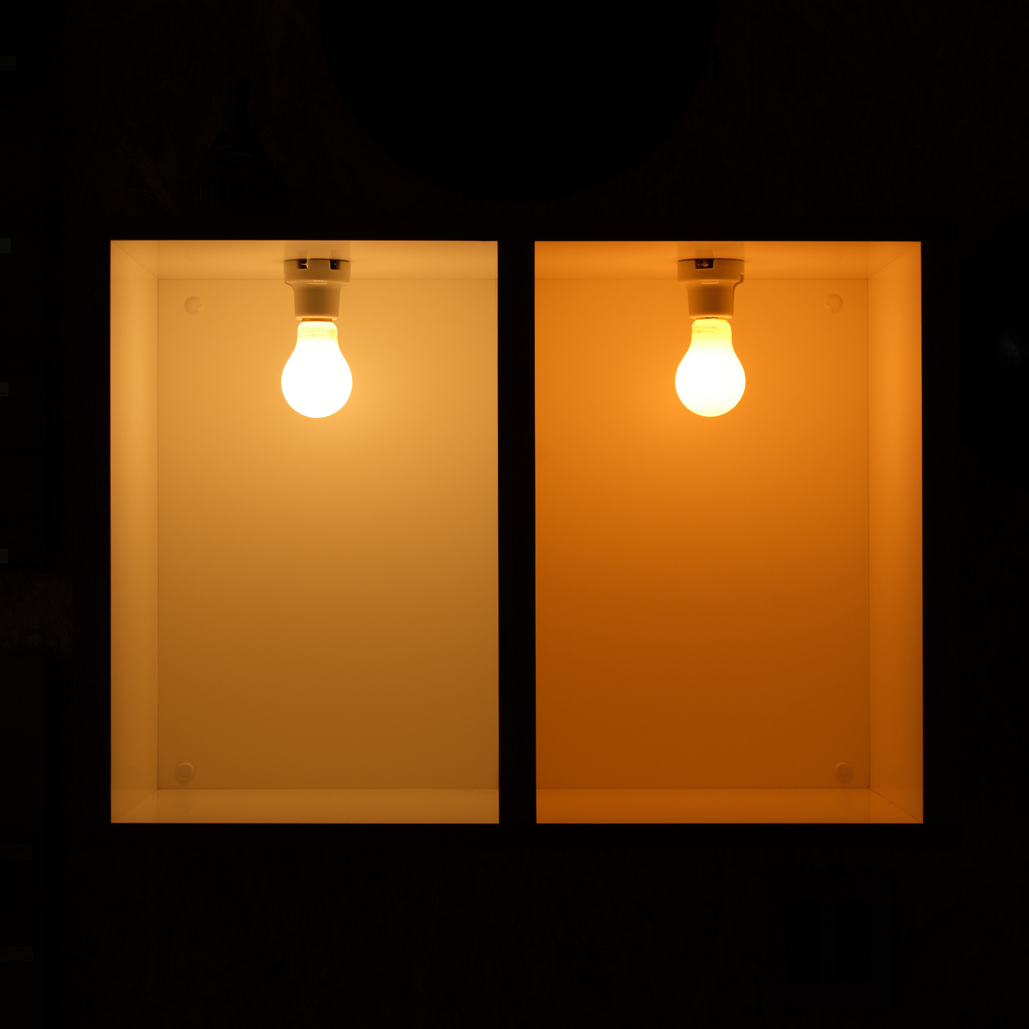 フロストLED電球 φ60(E26)40W相当 スノー 2700K電球色 LT-BB008-04-G141 【スノー】 左：2700K　右：2200K