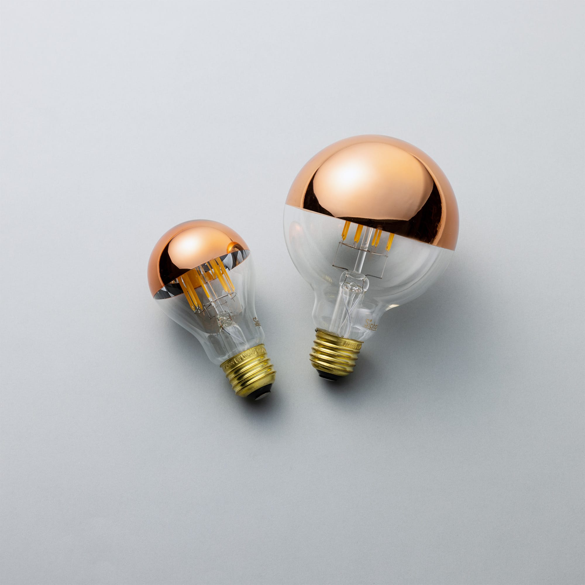 ミラーLED電球 φ95(E26)50W相当 コッパー 2200K電球色 LT-BB007-11-G141 左：φ60　右：φ95