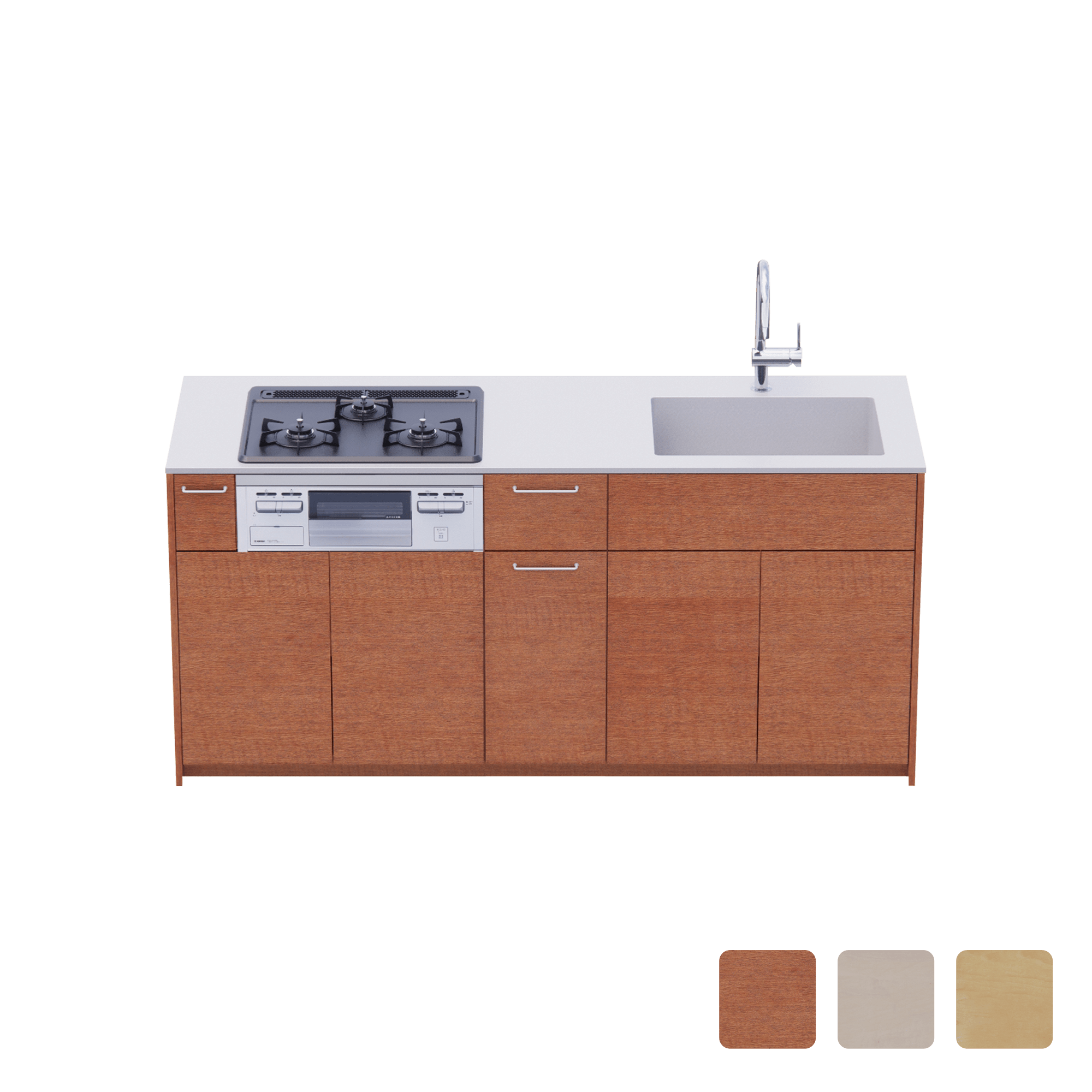 木製システムキッチン 壁付け型 W1840・コンロあり / オーブンなし / 食洗機なし