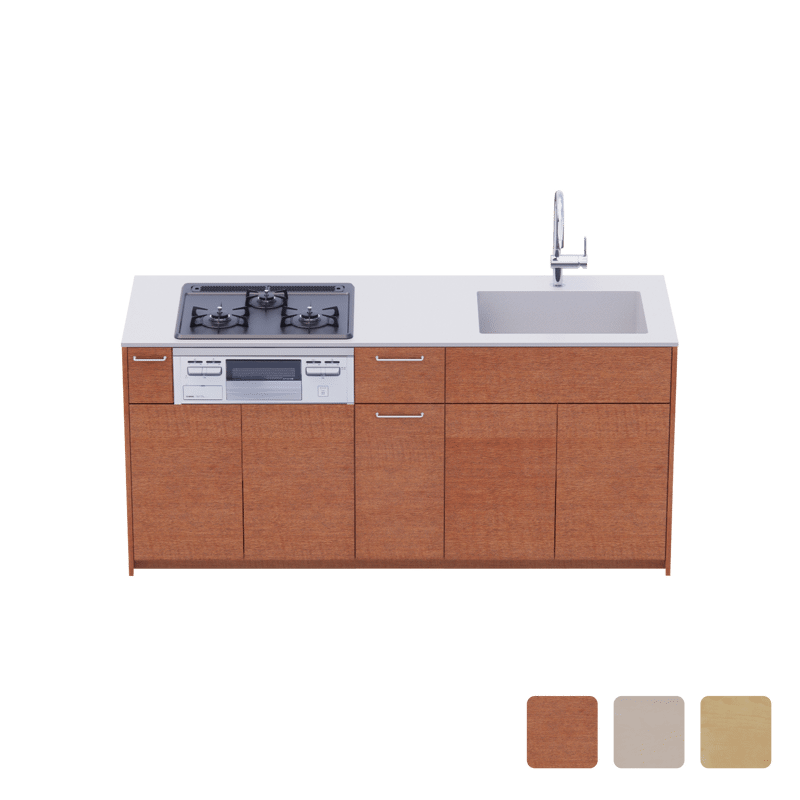 木製システムキッチン 壁付け型 W1840・コンロあり / オーブンなし / 食洗機なし
