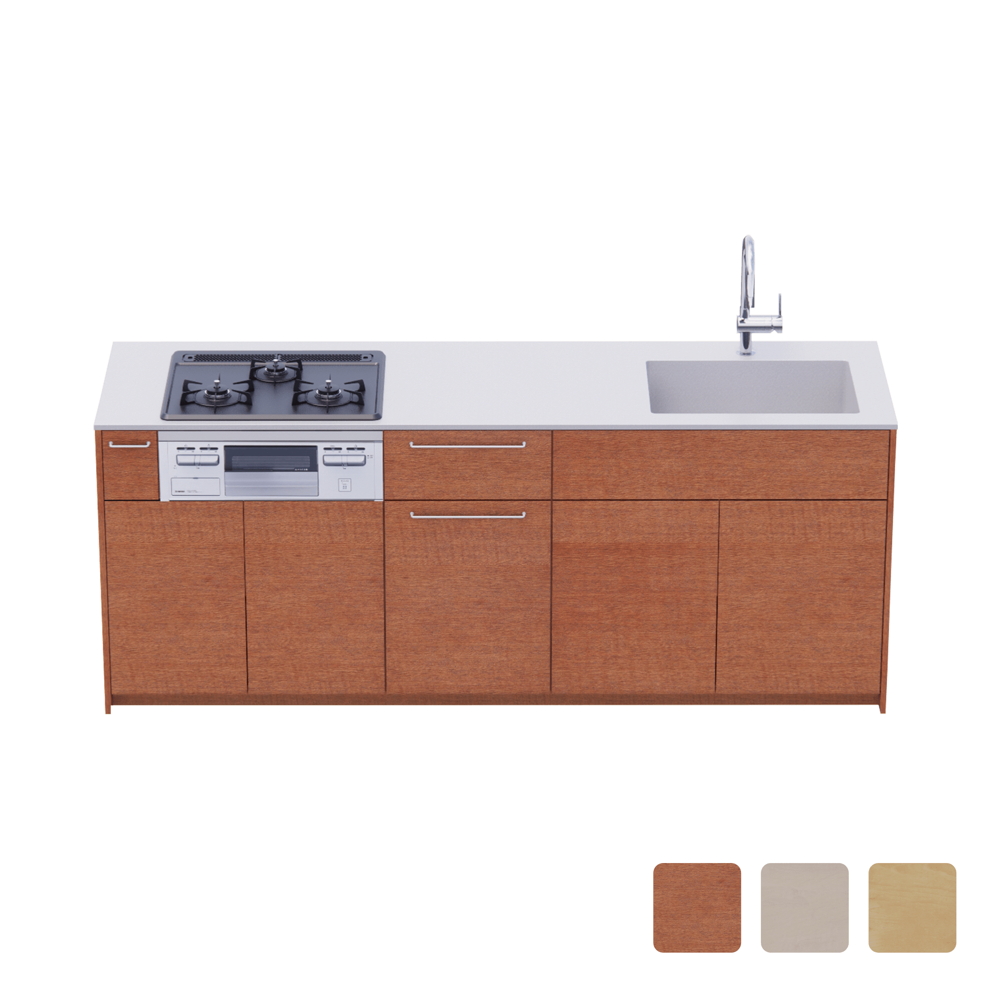 木製システムキッチン 壁付け型 W2140～2290・コンロあり / オーブンなし / 食洗機なし