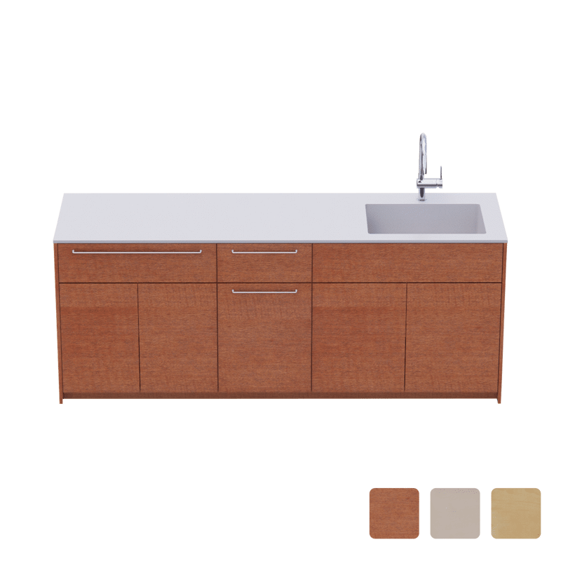木製システムキッチン 壁付け型 W2140～2290・コンロなし / オーブンなし / 食洗機なし