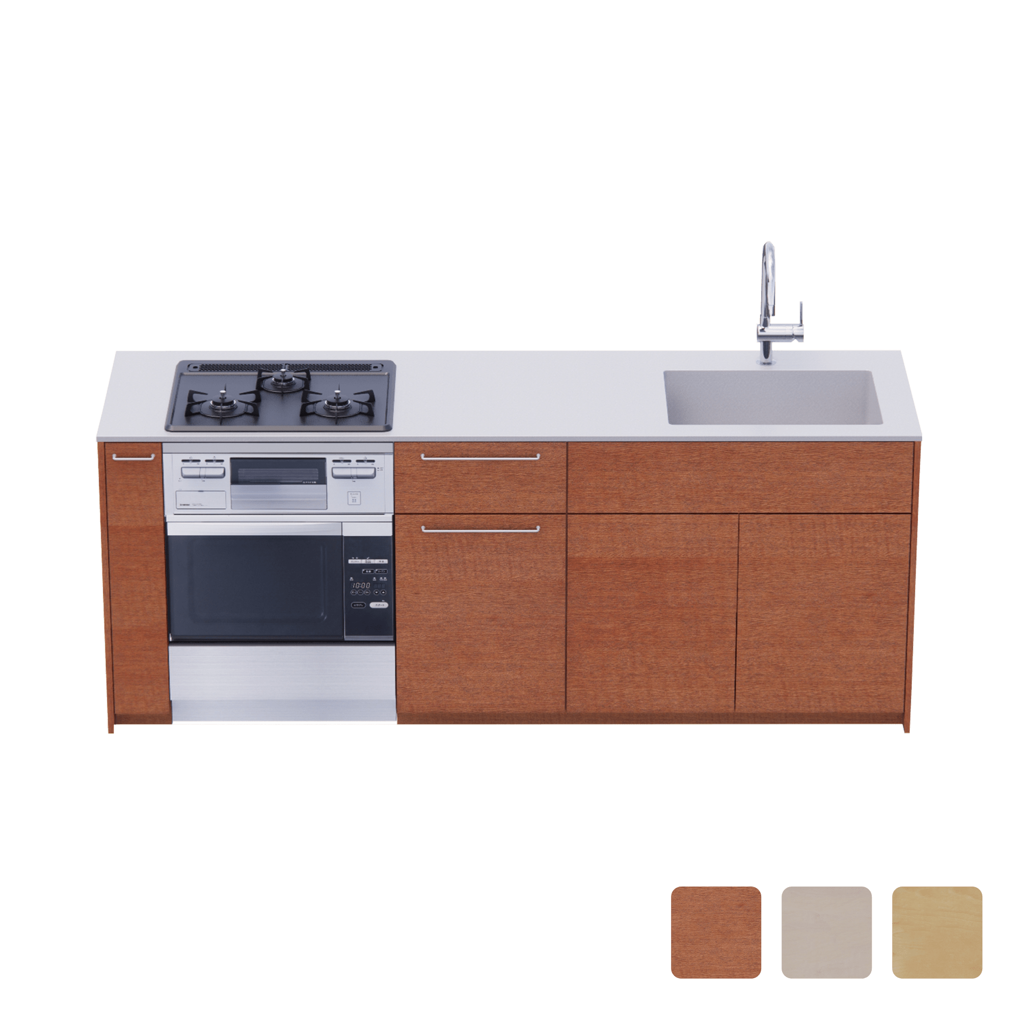 木製システムキッチン 壁付け型 W2140～2290・コンロあり / オーブンあり / 食洗機なし