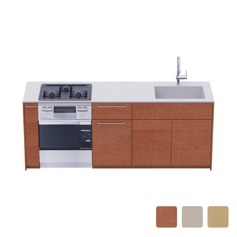 木製システムキッチン壁付け型 W2140～2290・コンロあり / オーブンあり / 食洗機なし