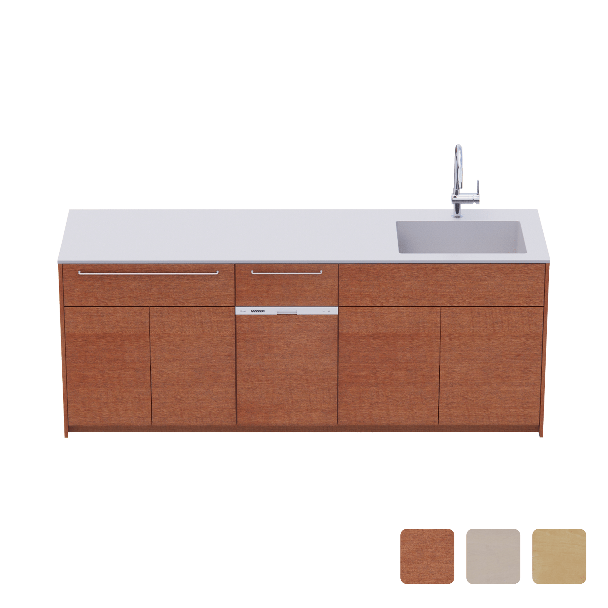 木製システムキッチン 壁付け型 W2140～2290・コンロなし / オーブンなし / 食洗機あり