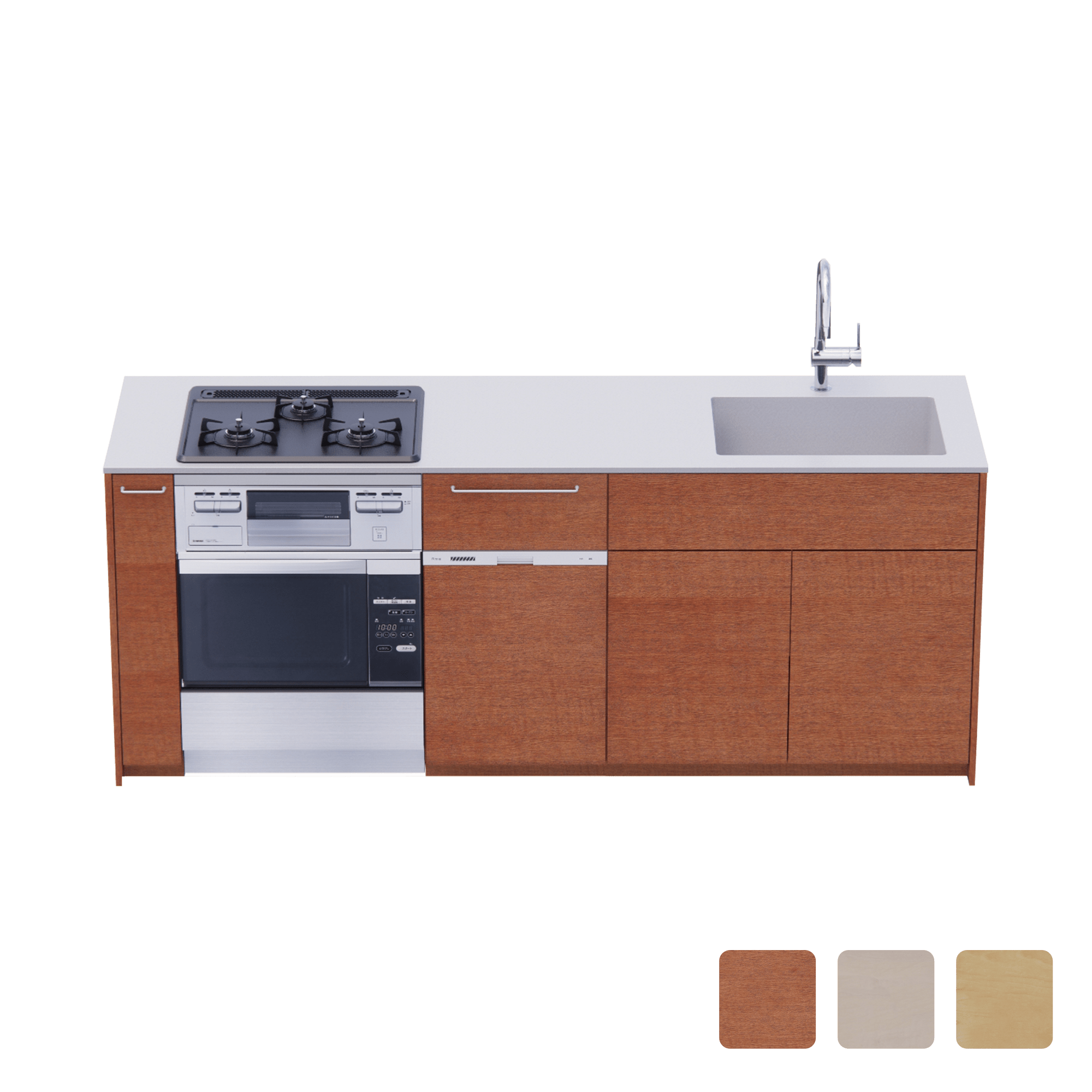木製システムキッチン 壁付け型 W2140～2290・コンロあり / オーブンあり / 食洗機あり