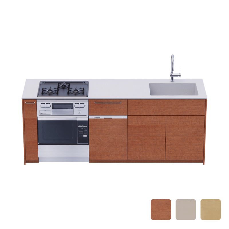 木製システムキッチン壁付け型 W2140～2290・コンロあり / オーブンあり / 食洗機あり