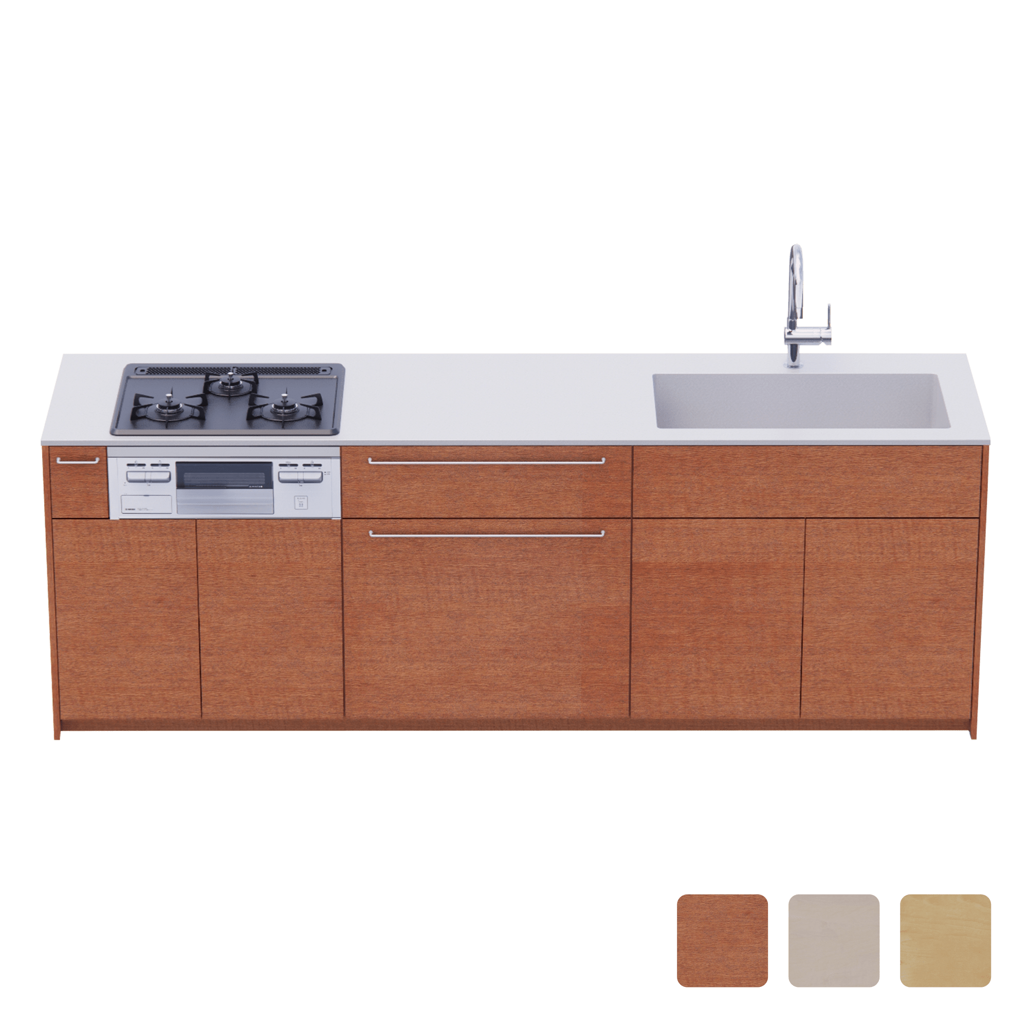 木製システムキッチン 壁付け型 W2440～2740・コンロあり / オーブンなし / 食洗機なし