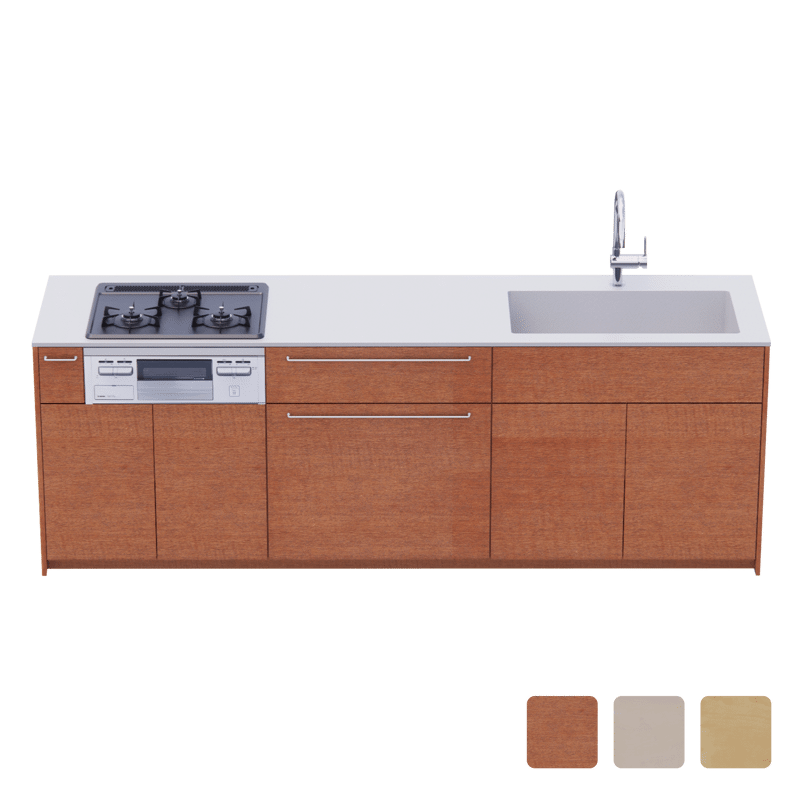 木製システムキッチン壁付け型 W2440～2740・コンロあり / オーブンなし / 食洗機なし