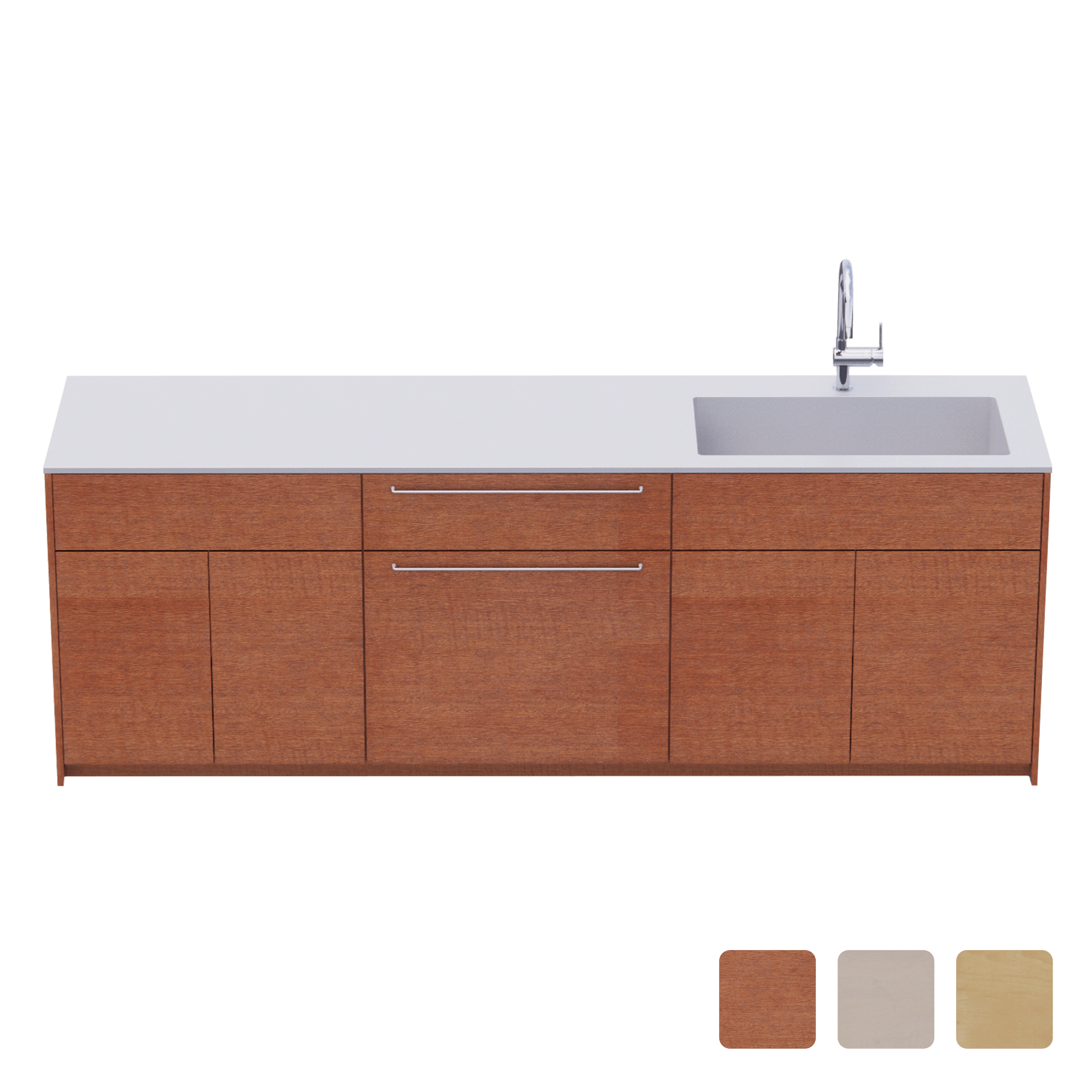 木製システムキッチン 壁付け型 W2440～2740・コンロなし / オーブンなし / 食洗機なし