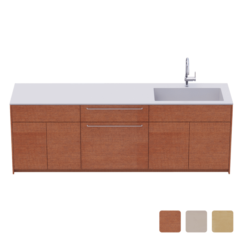 木製システムキッチン 壁付け型 W2440～2740・コンロなし / オーブンなし / 食洗機なし