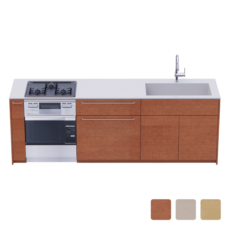 木製システムキッチン壁付け型 W2440～2740・コンロあり / オーブンあり / 食洗機なし