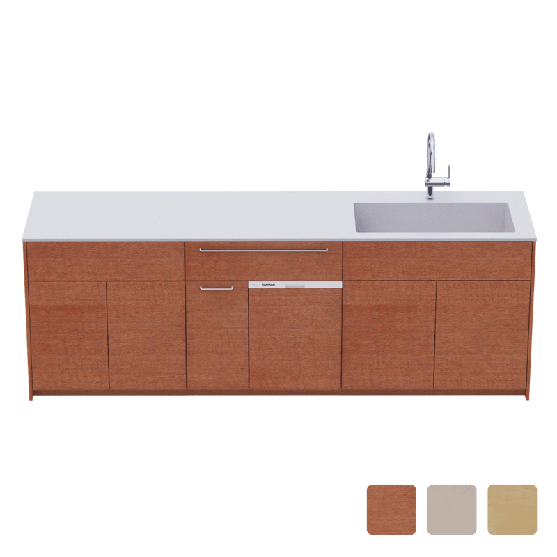木製システムキッチン 壁付け型 W2440～2740・コンロなし / オーブンなし / 食洗機あり