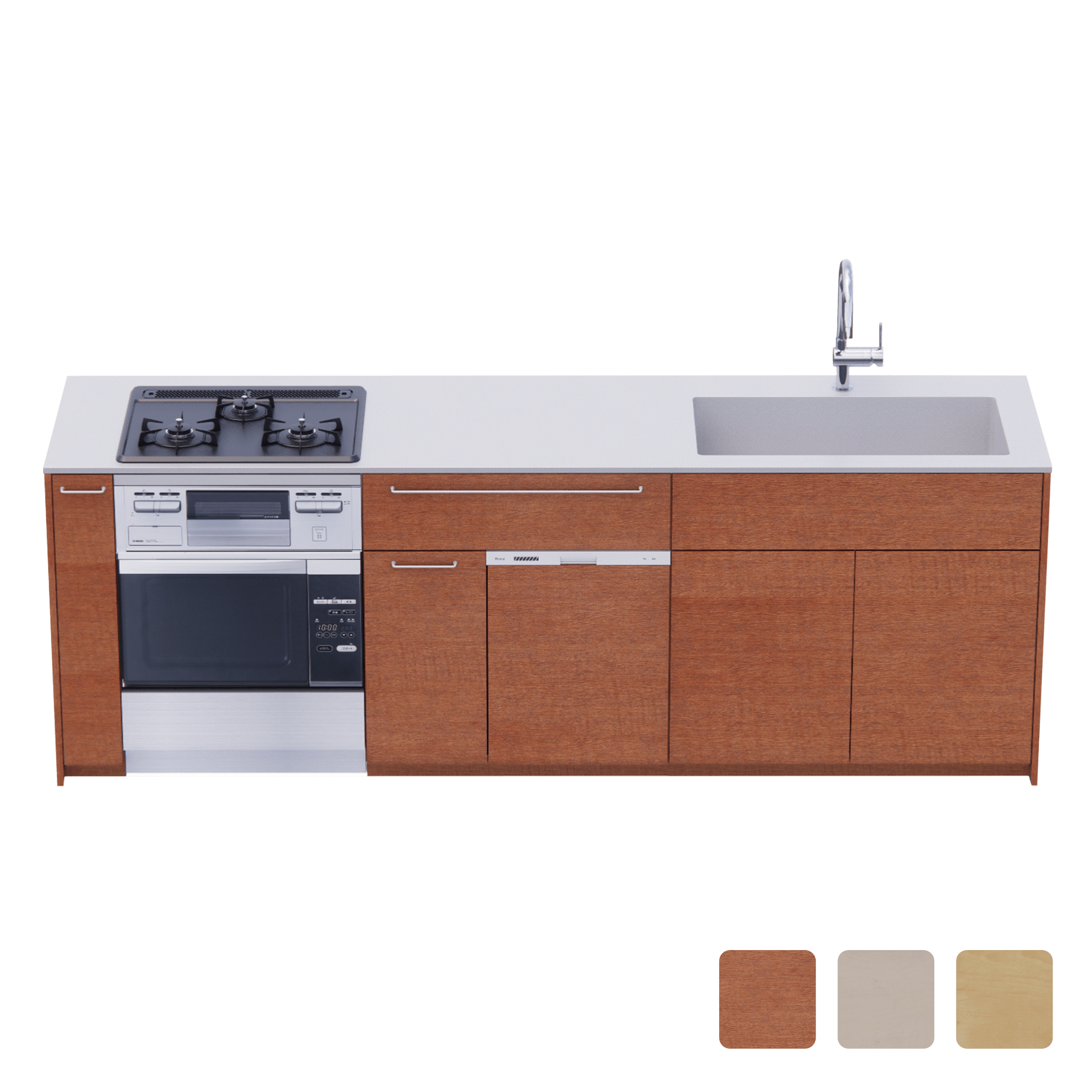木製システムキッチン 壁付け型 W2440～2740・コンロあり / オーブンあり / 食洗機あり