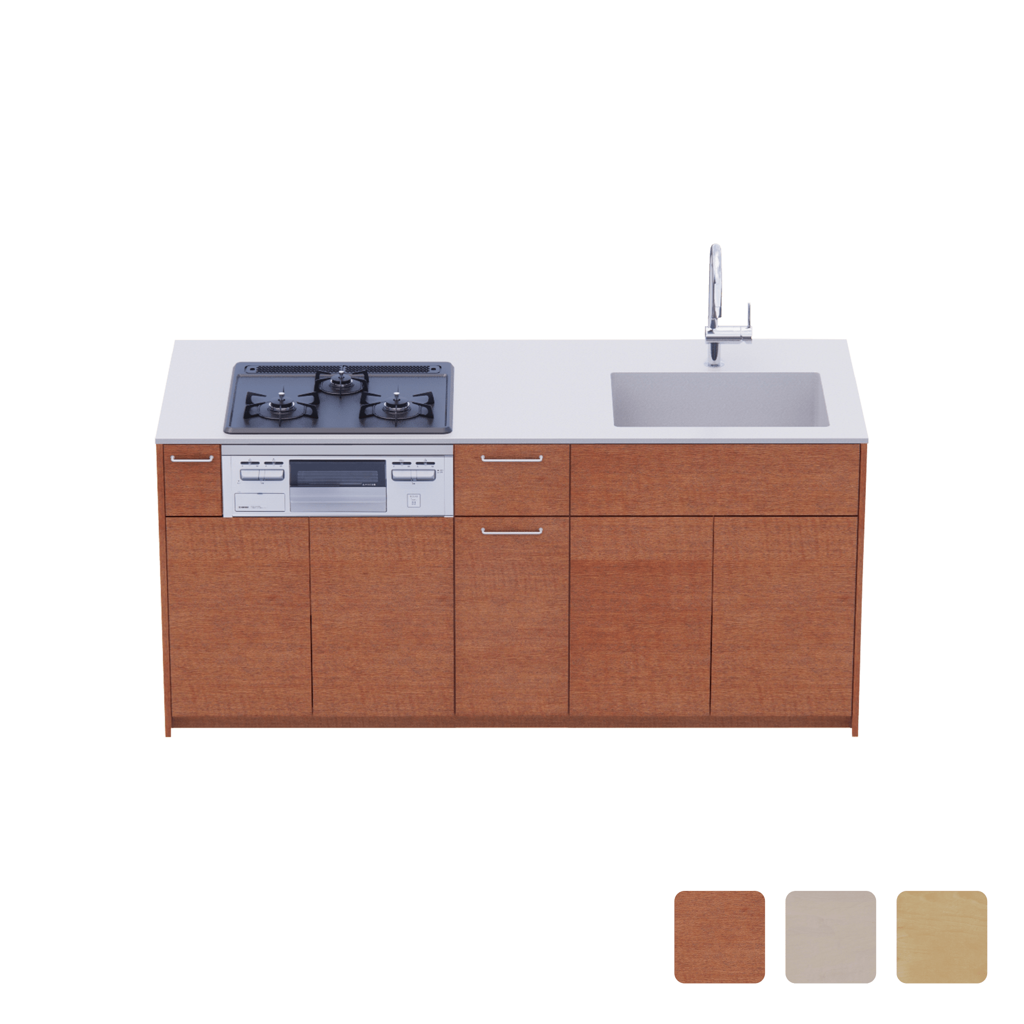木製システムキッチン 対面型 W1840・コンロあり / オーブンなし / 食洗機なし
