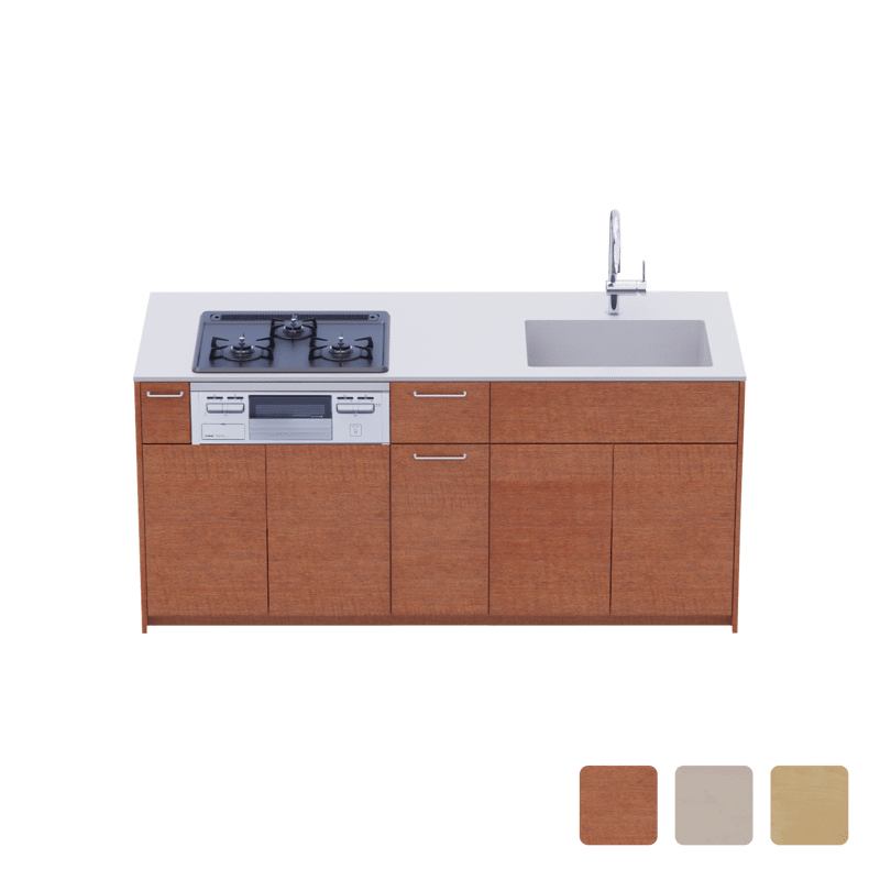 木製システムキッチン対面型 W1840・コンロあり / オーブンなし / 食洗機なし