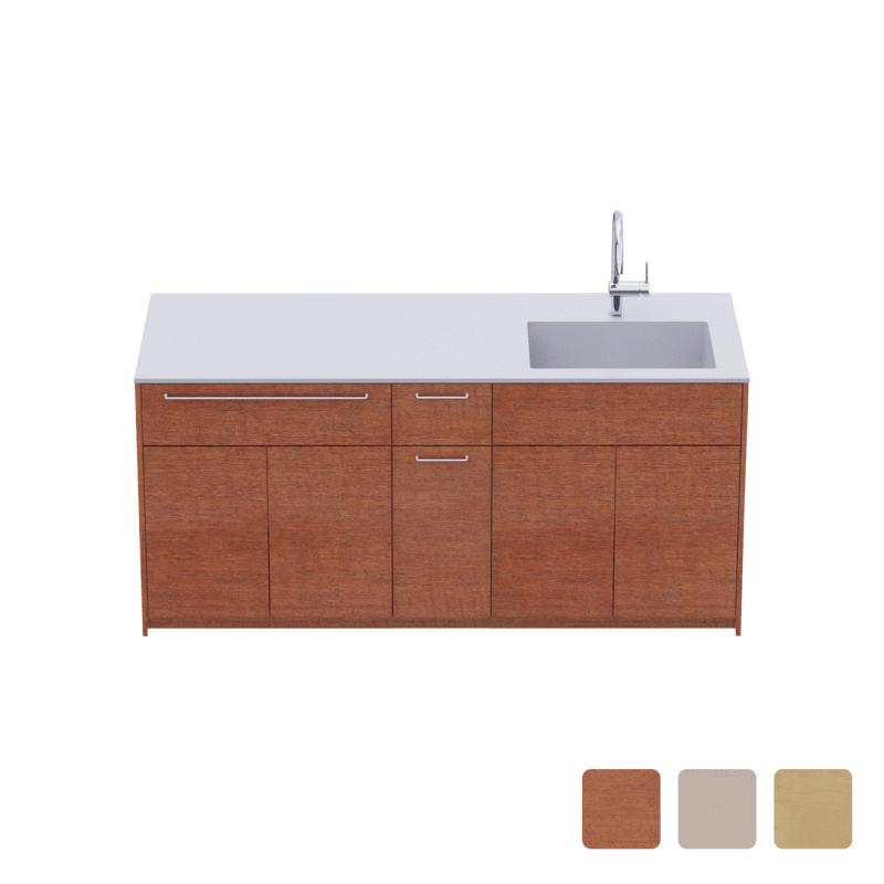 木製システムキッチン 対面型 W1840・コンロなし / オーブンなし / 食洗機なし