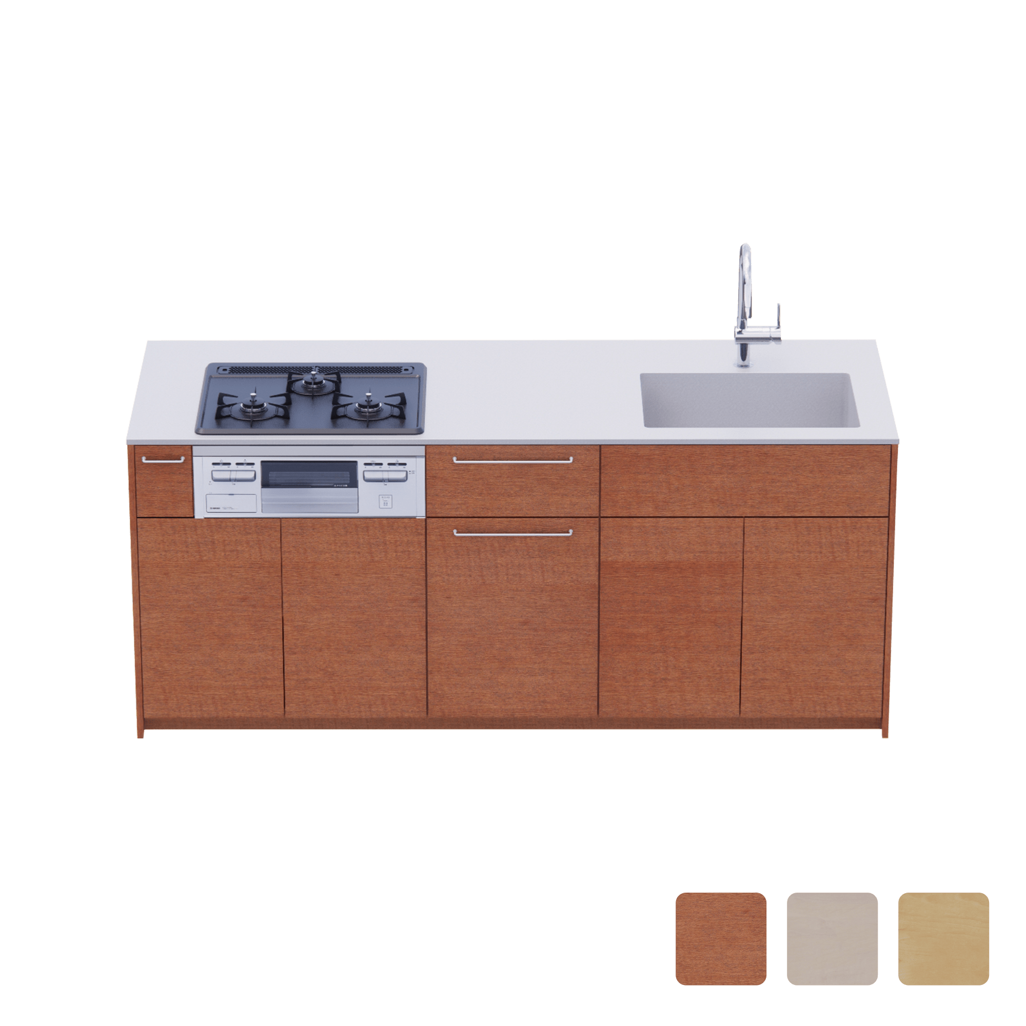 木製システムキッチン 対面型 W1990・コンロあり / オーブンなし / 食洗機なし