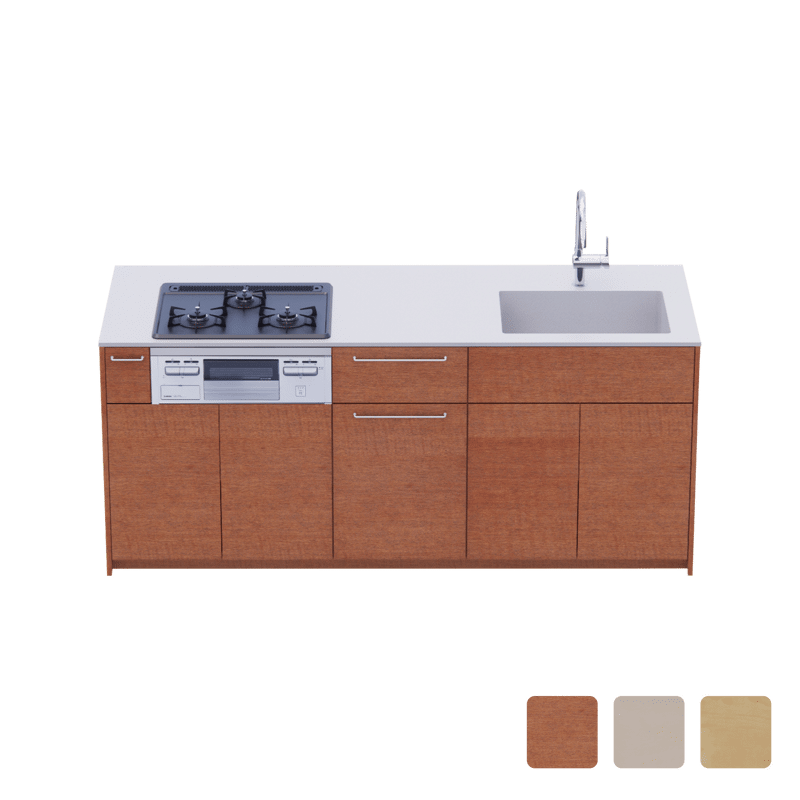 木製システムキッチン対面型 W1990・コンロあり / オーブンなし / 食洗機なし