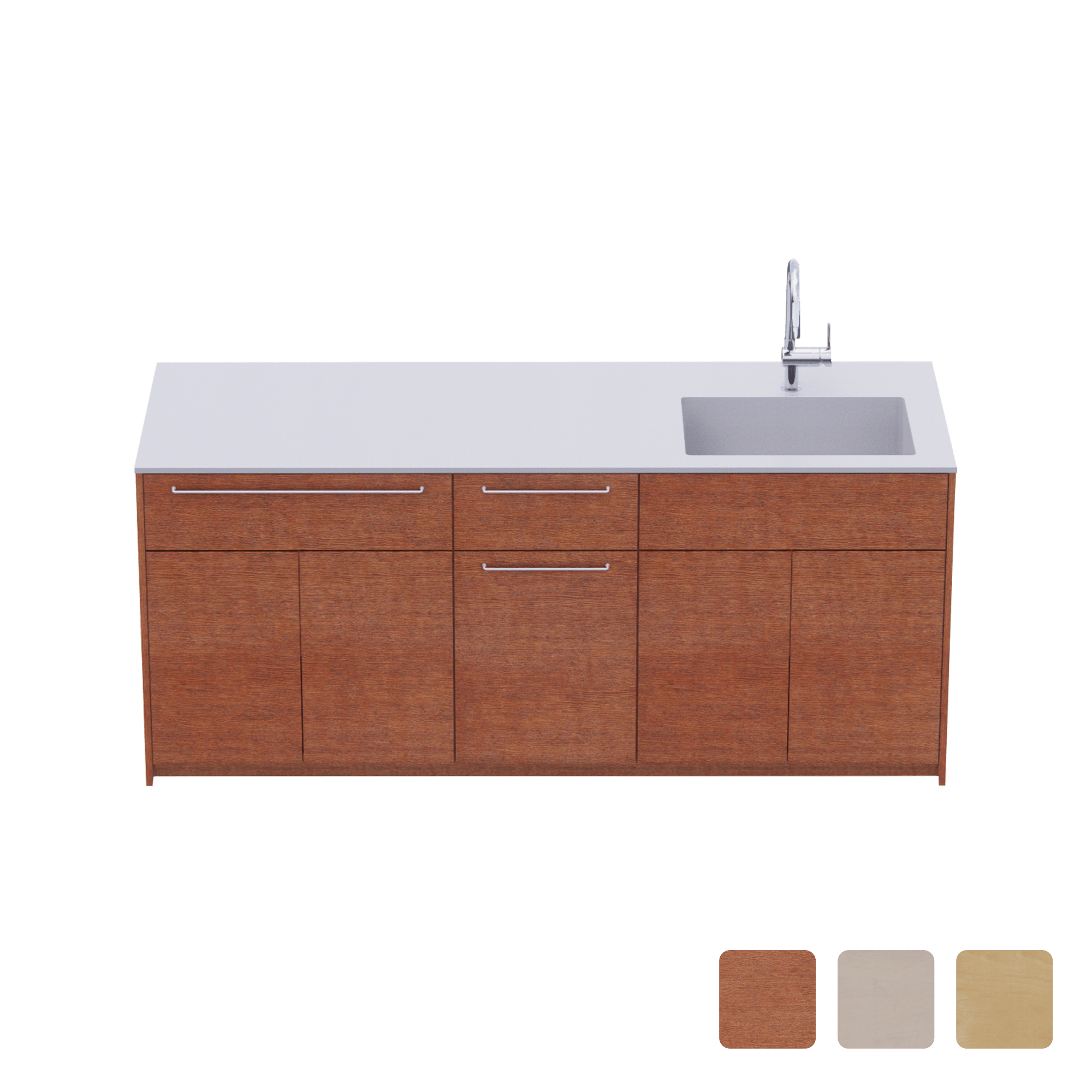 木製システムキッチン 対面型 W1990・コンロなし / オーブンなし / 食洗機なし