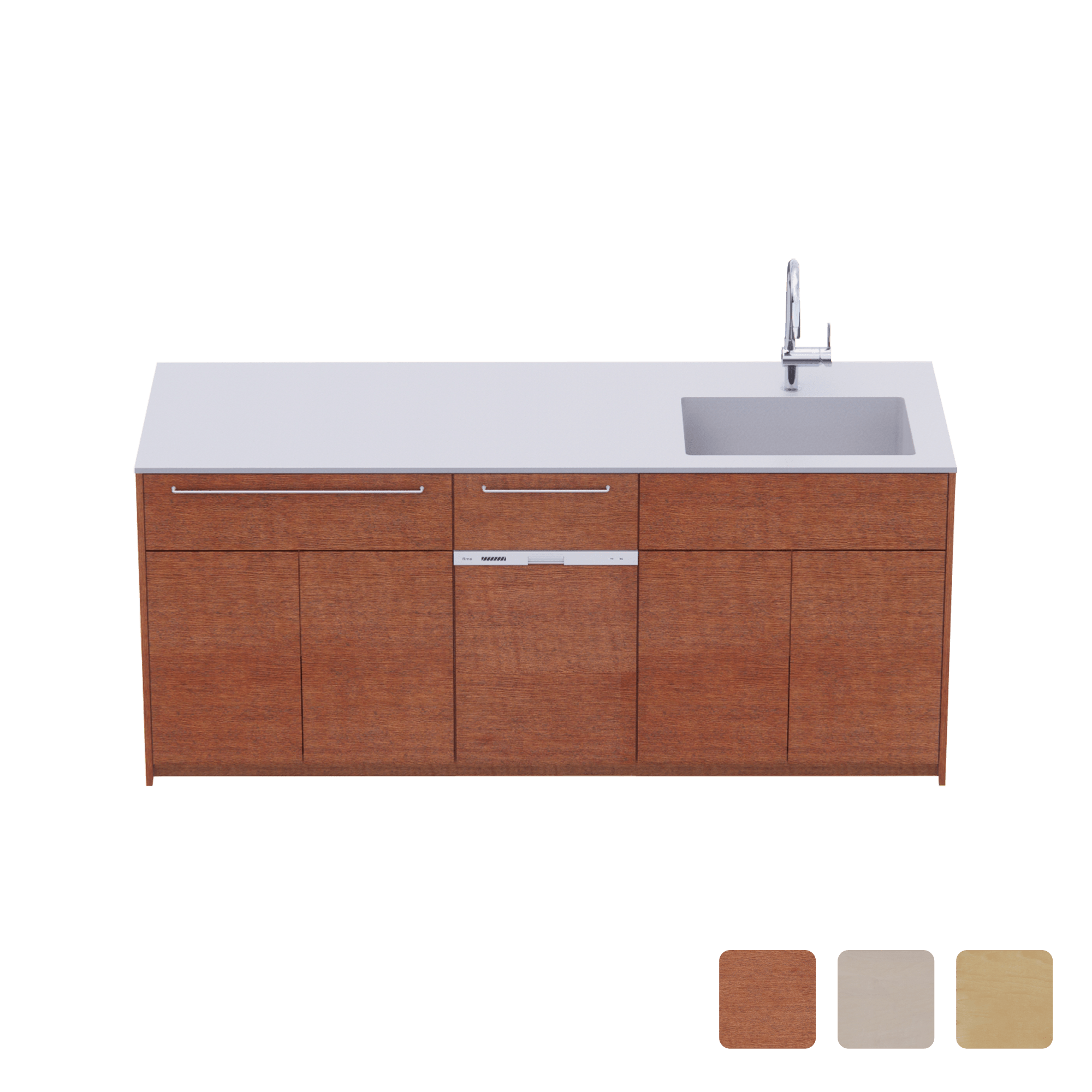 木製システムキッチン 対面型 W1990・コンロなし / オーブンなし / 食洗機あり