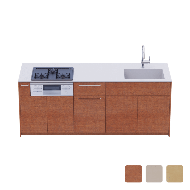 木製システムキッチン対面型 W2140～2290・コンロあり / オーブンなし / 食洗機なし