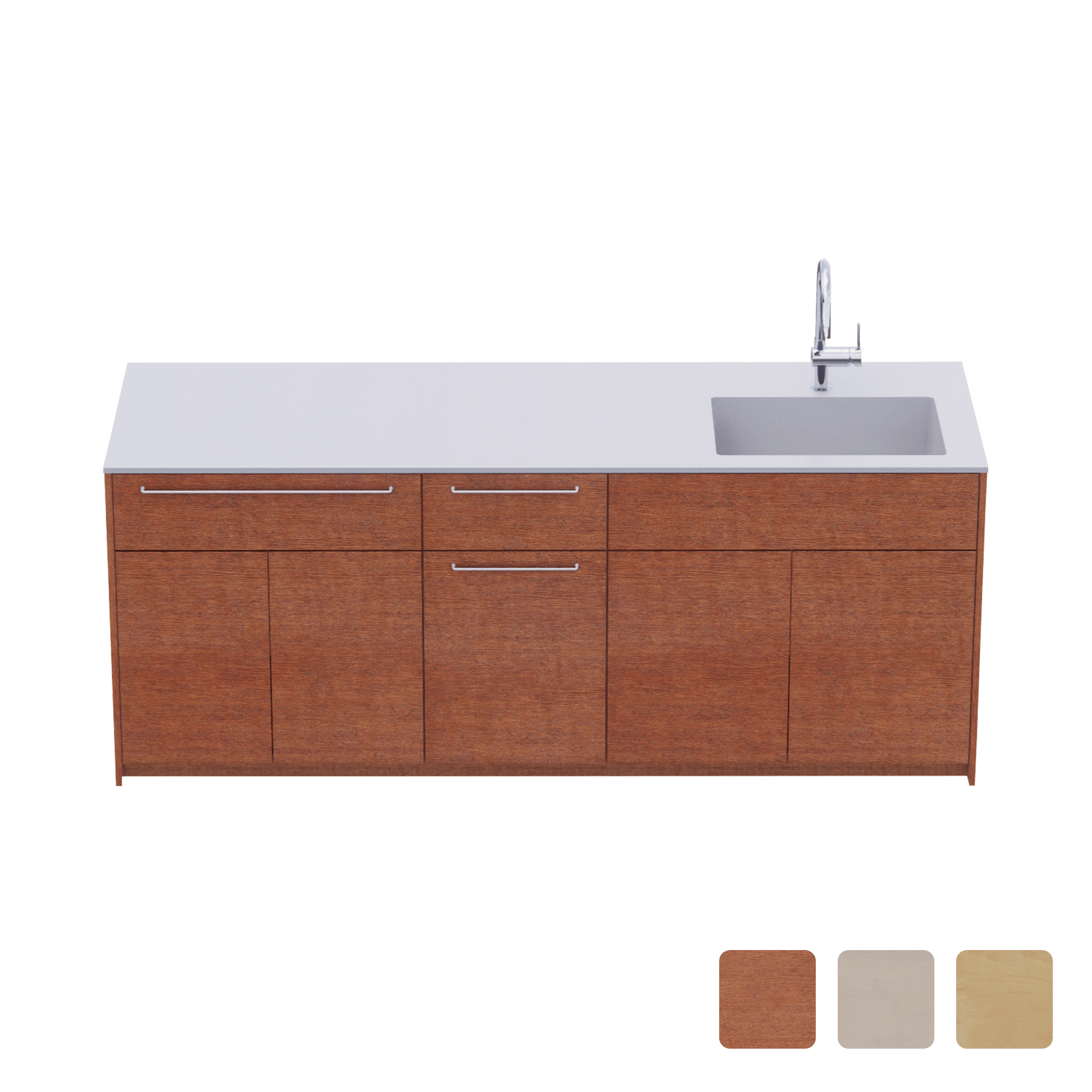 木製システムキッチン 対面型 W2140～2290・コンロなし / オーブンなし / 食洗機なし