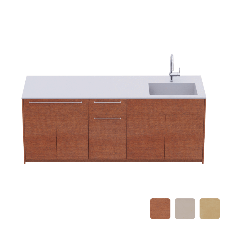 木製システムキッチン対面型 W2140～2290・コンロなし / オーブンなし / 食洗機なし