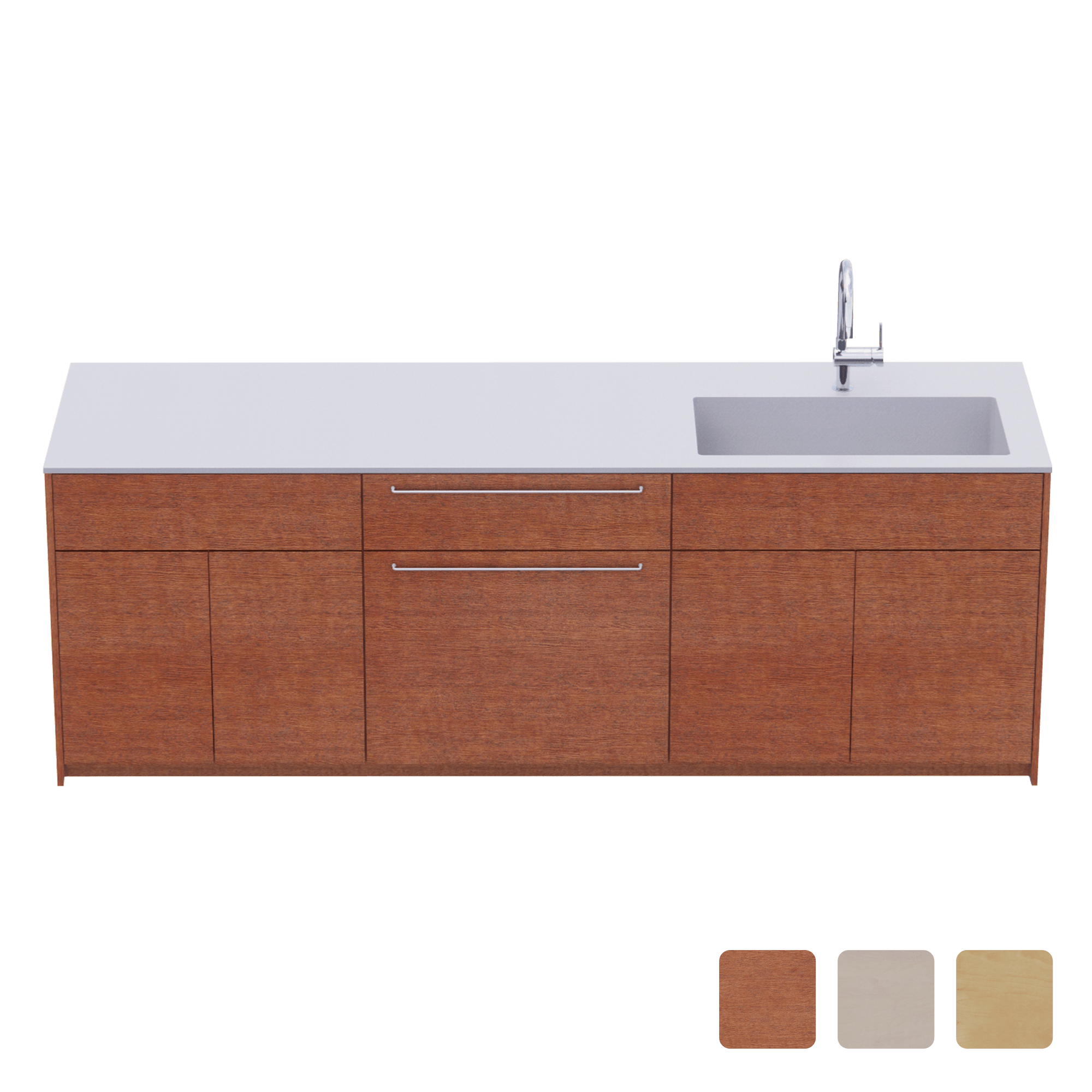 木製システムキッチン 対面型 W2440～2740・コンロなし / オーブンなし / 食洗機なし